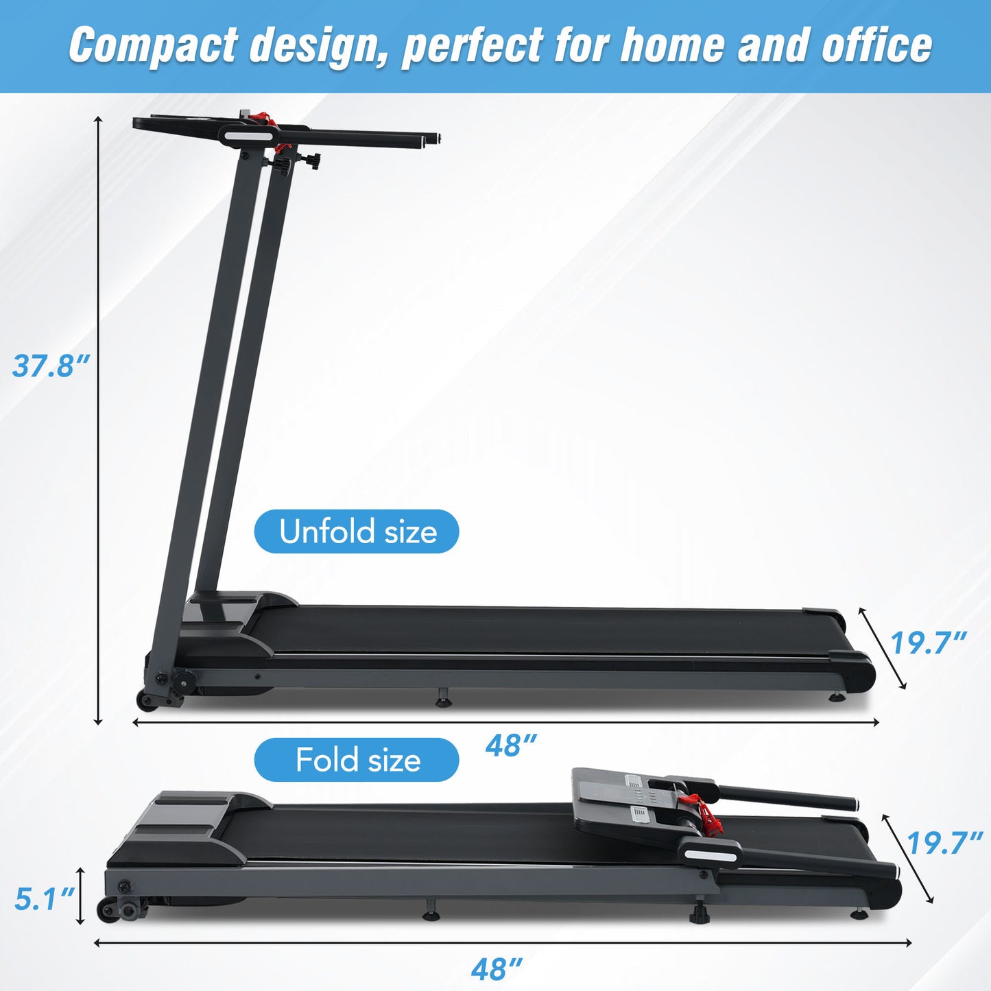 NEW Folding Treadmills Walking Pad Treadmill for Home Office -2.5HP Walking Treadmill With Incline Bluetooth Speaker 0.5-7.5MPH 265LBS Capacity Treadmill for Walking Running