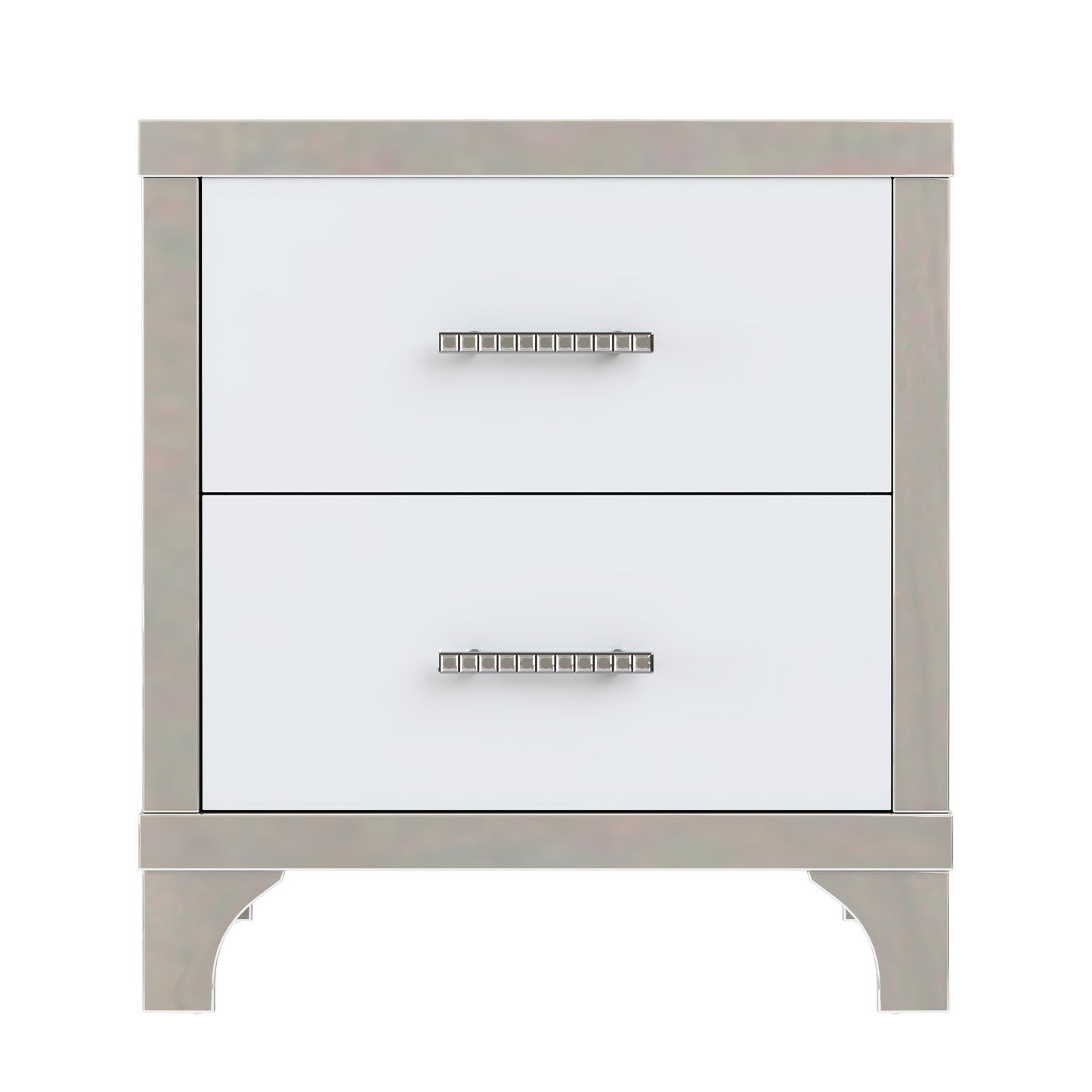 Elegant High Gloss Nightstand with Metal Handle,Mirrored Bedside Table with 2 Drawers for Bedroom,Living Room,White