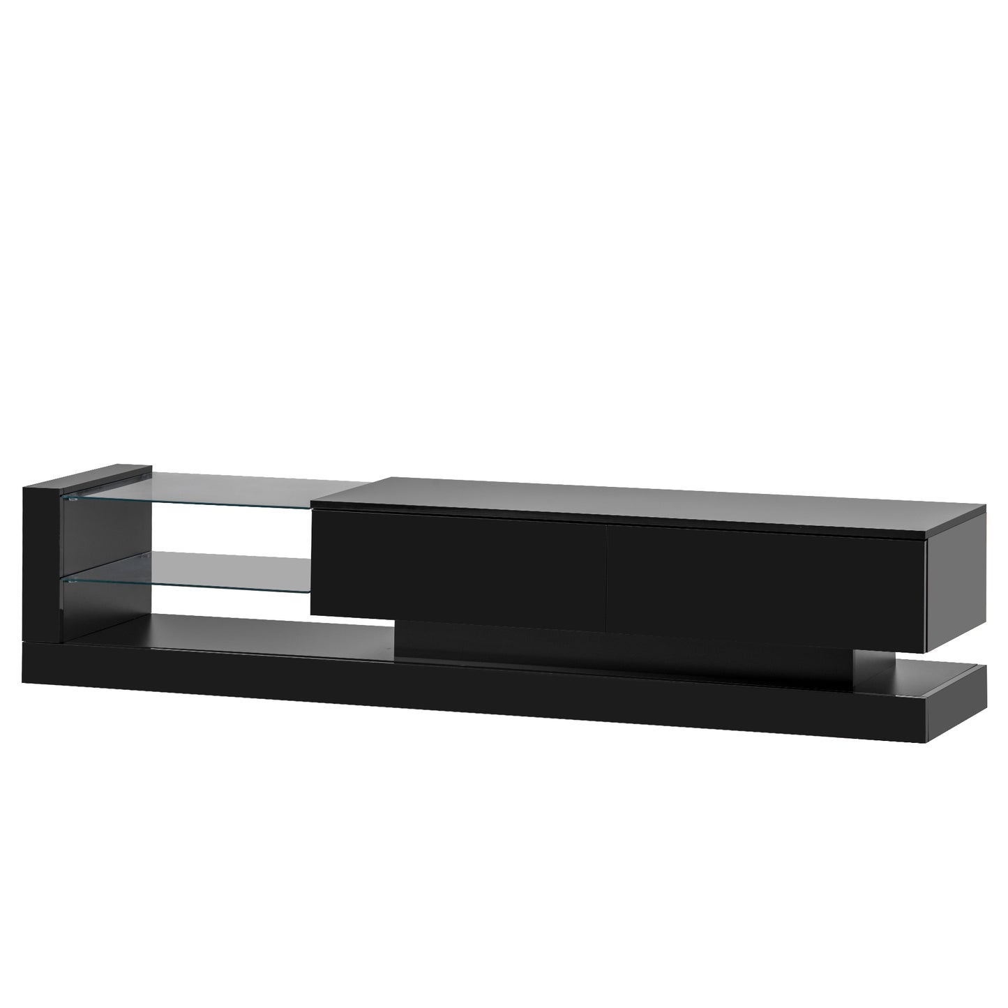 Sleek Black TV Stand with Multi-Colored RGB LED Lighting and Spacious Storage