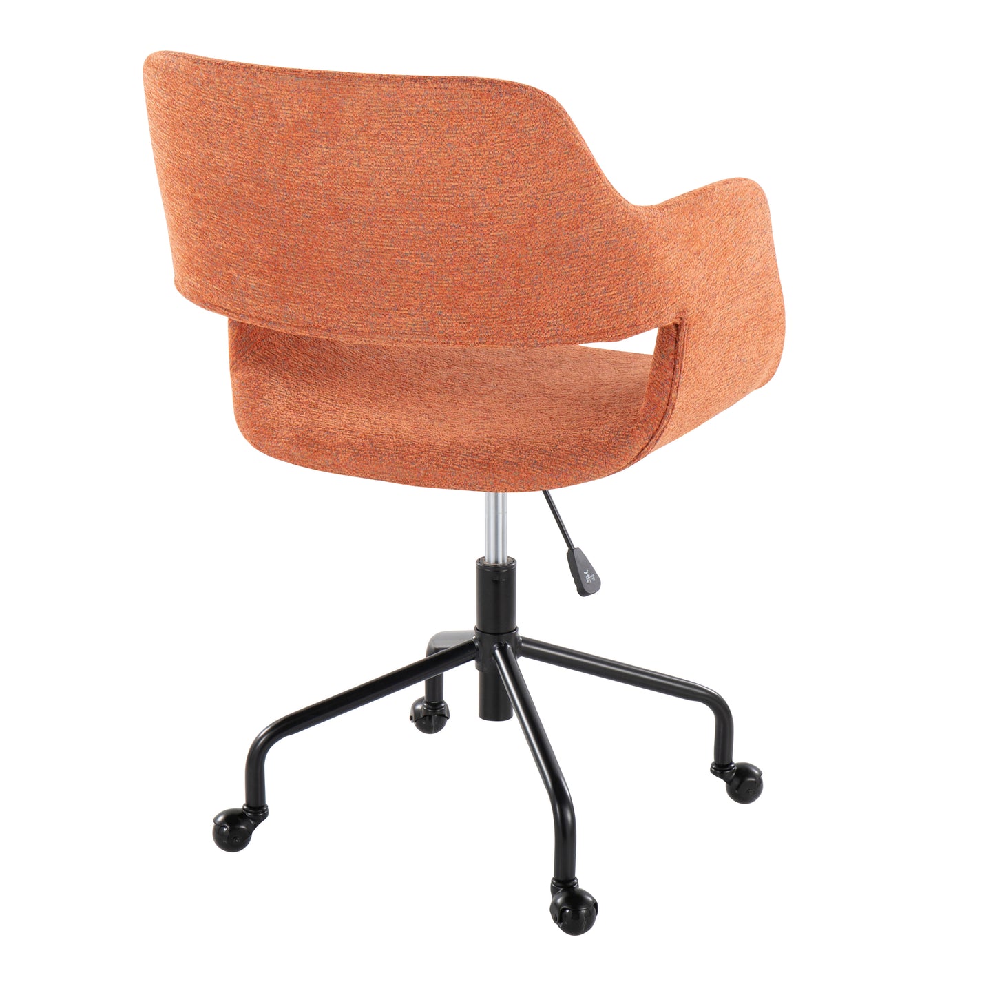 Margarite Contemporary Adjustable Office Chair in Black Metal and Orange Fabric by LumiSource