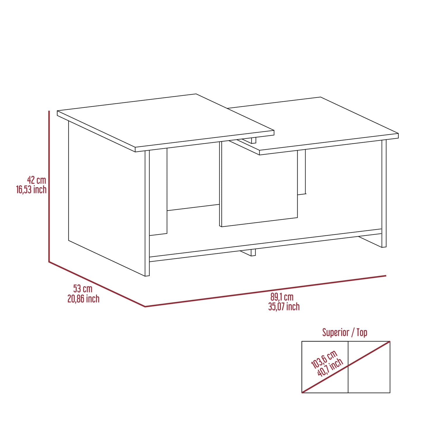 Wema 3 Espresso Coffee Table with Lower Shelf