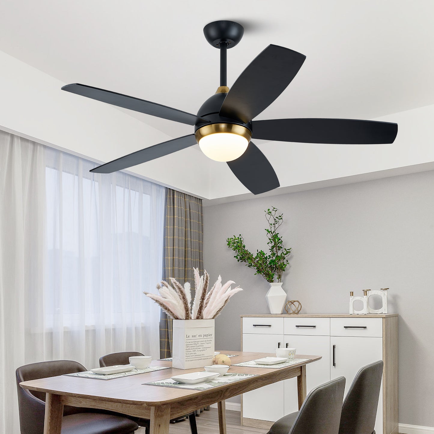 52 Black Ceiling Fan with Dimmable LED Lights