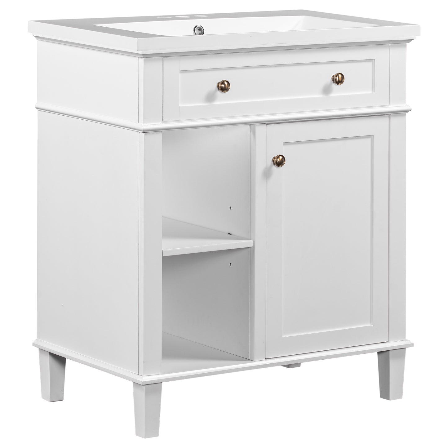 30" Bathroom Vanity with Ceramic Sink Set, One Cabinet and Adjustable Shelf, White