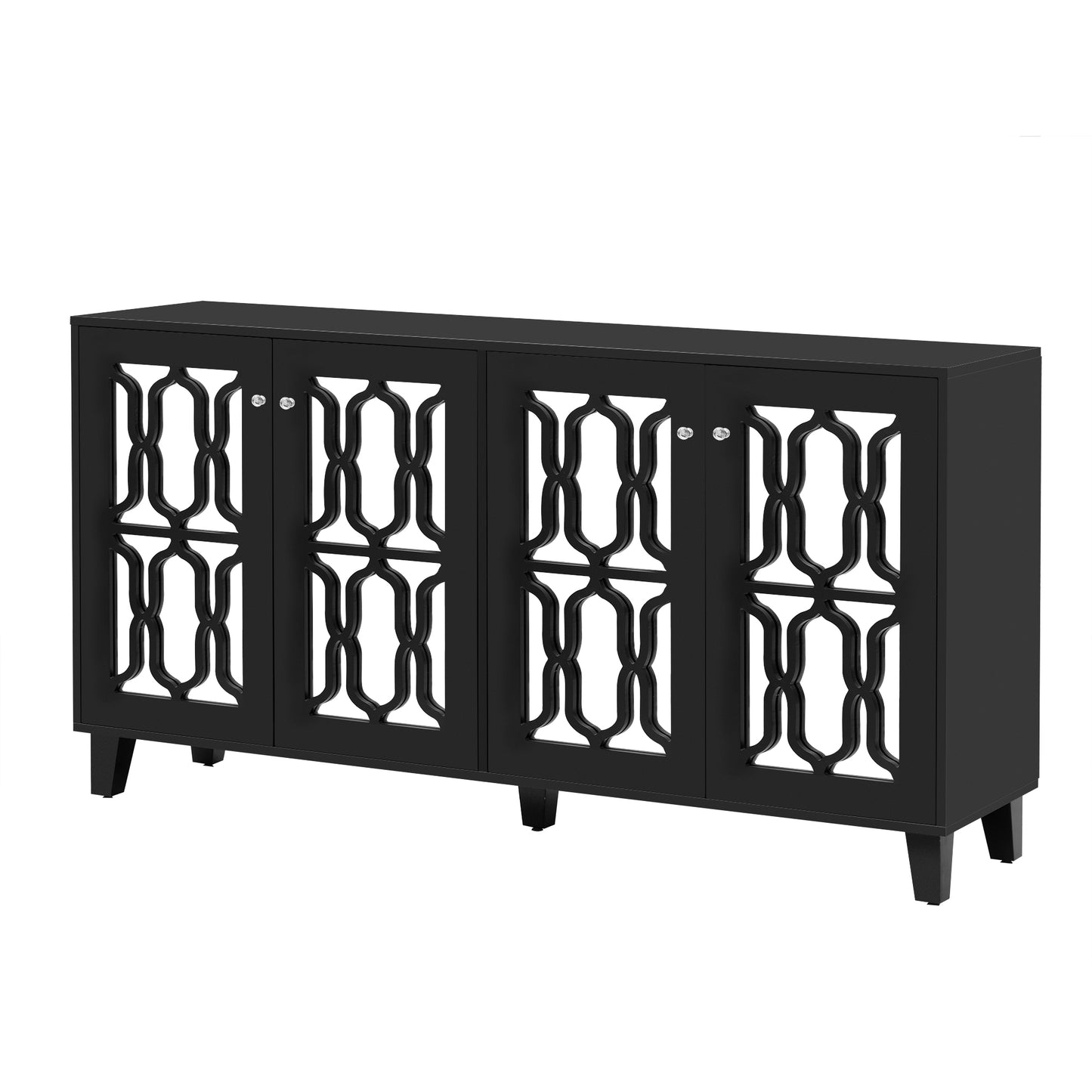 Adjustable Shelves Buffet Cabinet: Multifunctional Black Mirror TV Stand