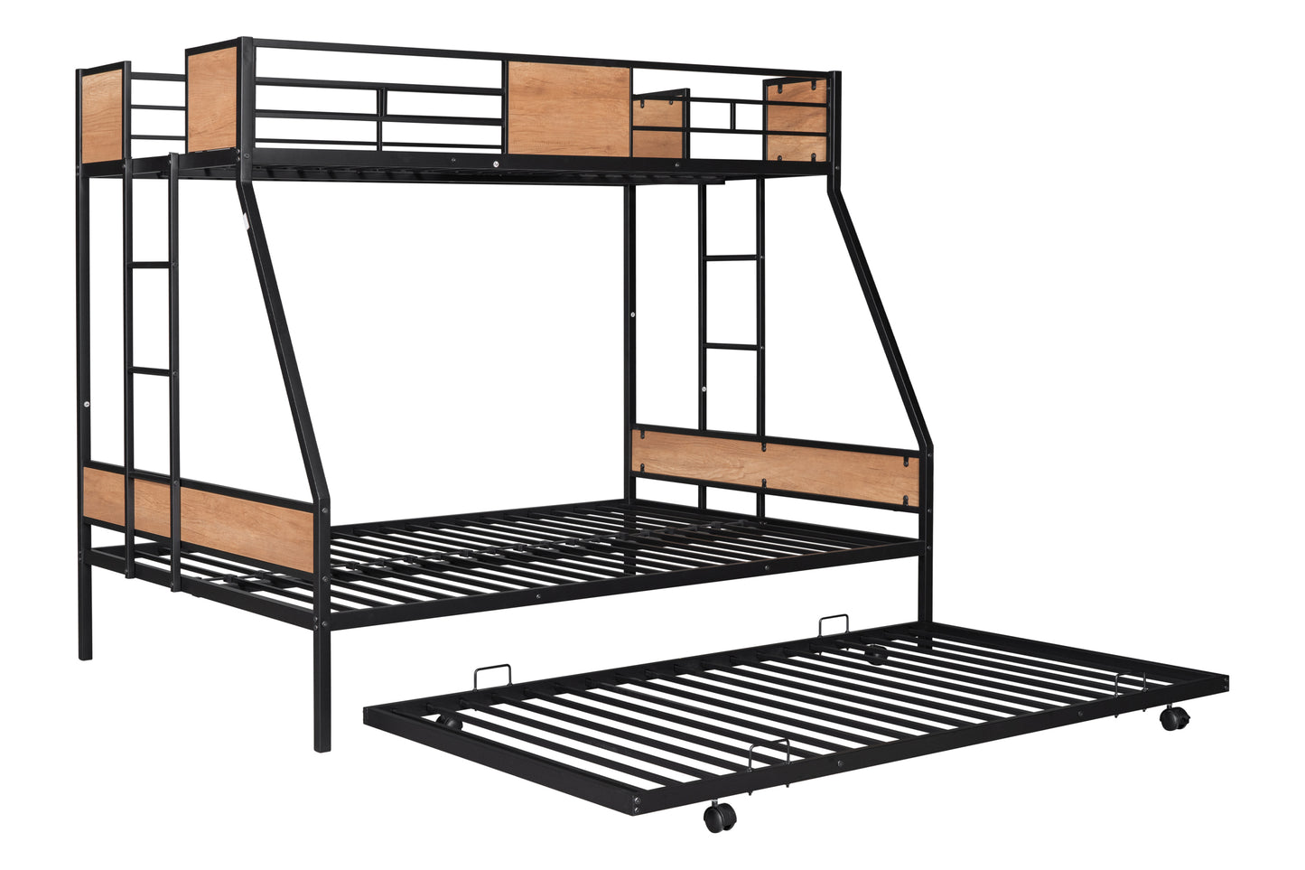 Metal Triple Sleeper Bunk Bed with Trundle and Soundproof Design and Safety Features