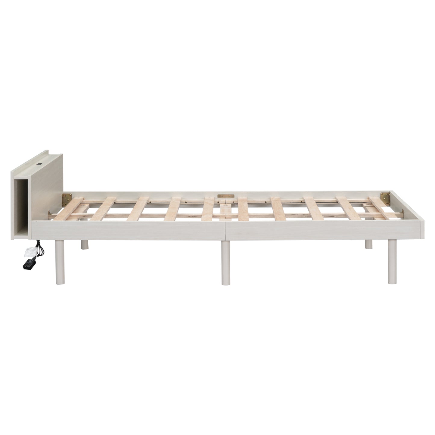 Modern Design Twin Size Platform Bed Frame with Built-in USB Ports for White Washed Color