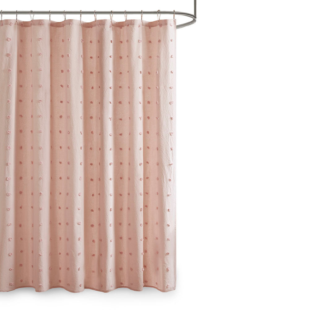 Soft Pink Pom Pom Jacquard Shower Curtain from Brooklyn Cotton