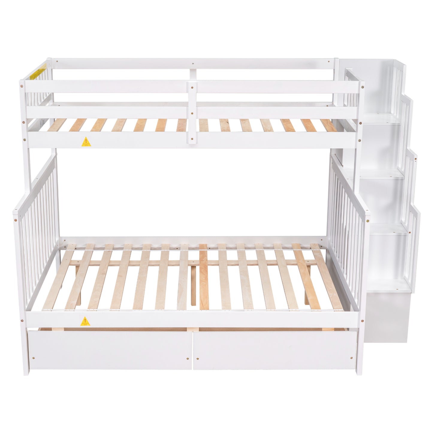 Convertible Twin Over Full Bunk Bed with Staircase and Drawers - White Wood Twin-Size Loft Bed