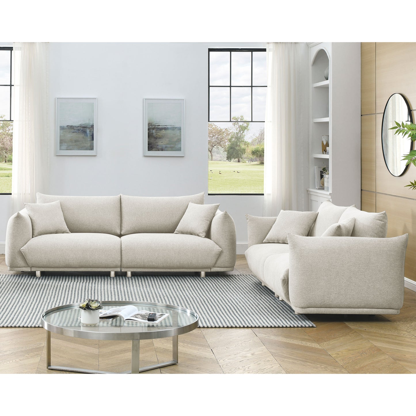 Modern 5-Seater Sofa Set with Solid Wood Frame and Metal Legs