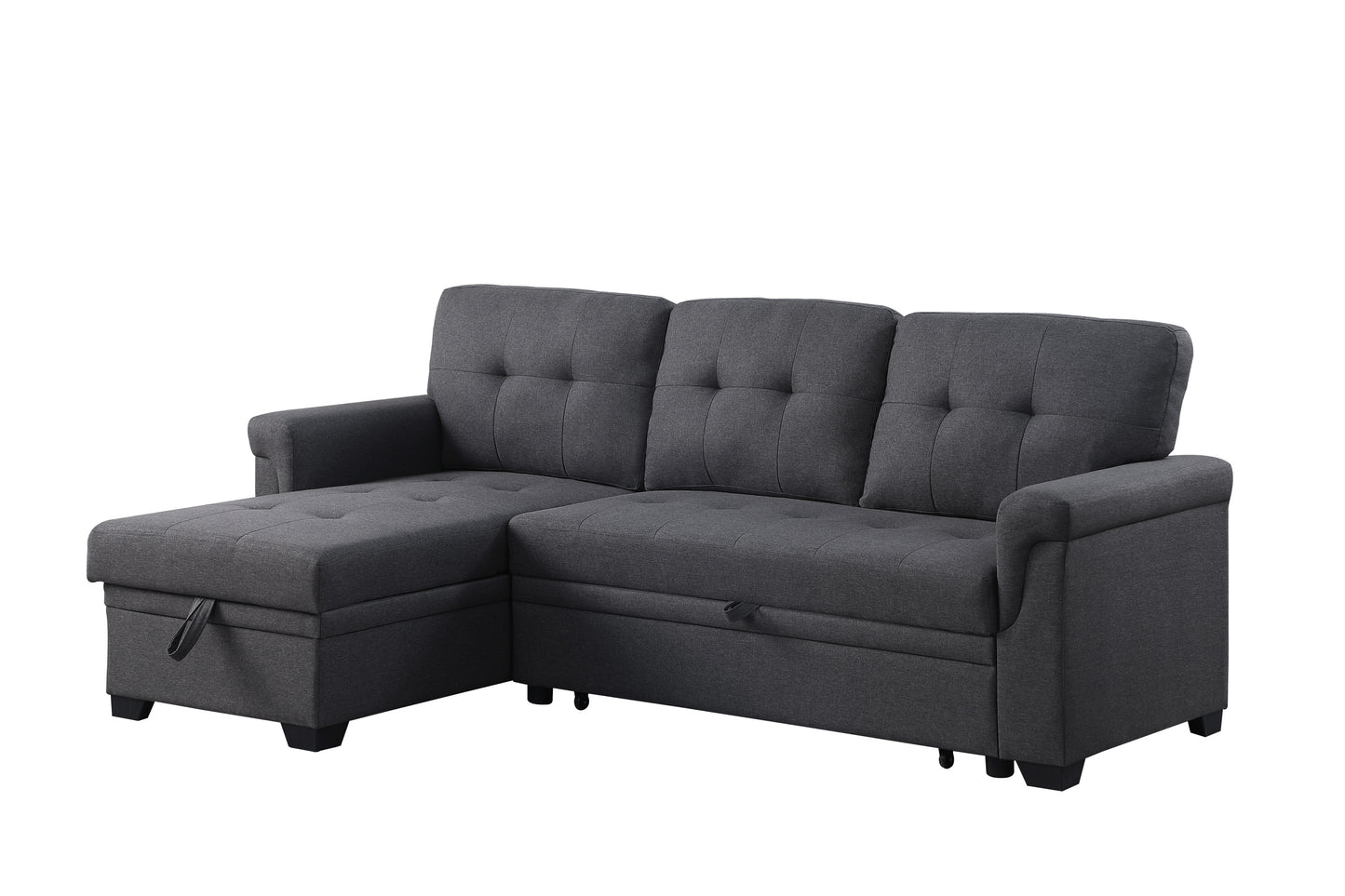 Lucca Dark Gray Linen Sectional Sofa with Reversible Sleeper Chaise and Storage