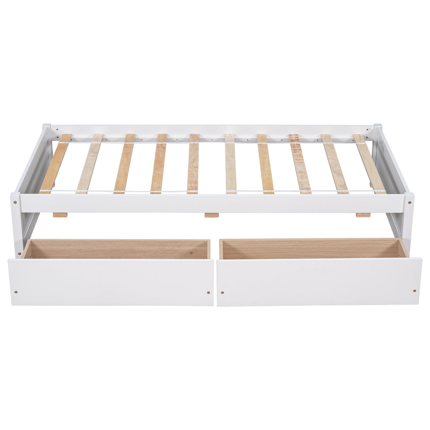 Twin Bed with 2 Drawers, Solid Wood, No Box Spring Needed ,White