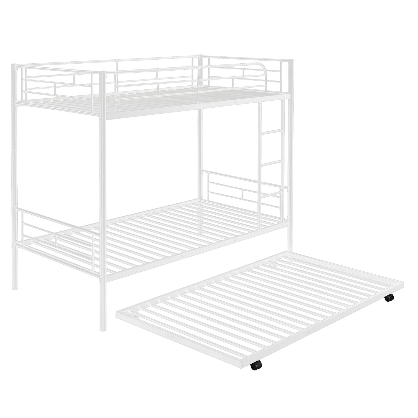 Trio Metal Bunk Bed With Trundle, Convertible to Two Beds, White (MF194806AAK)