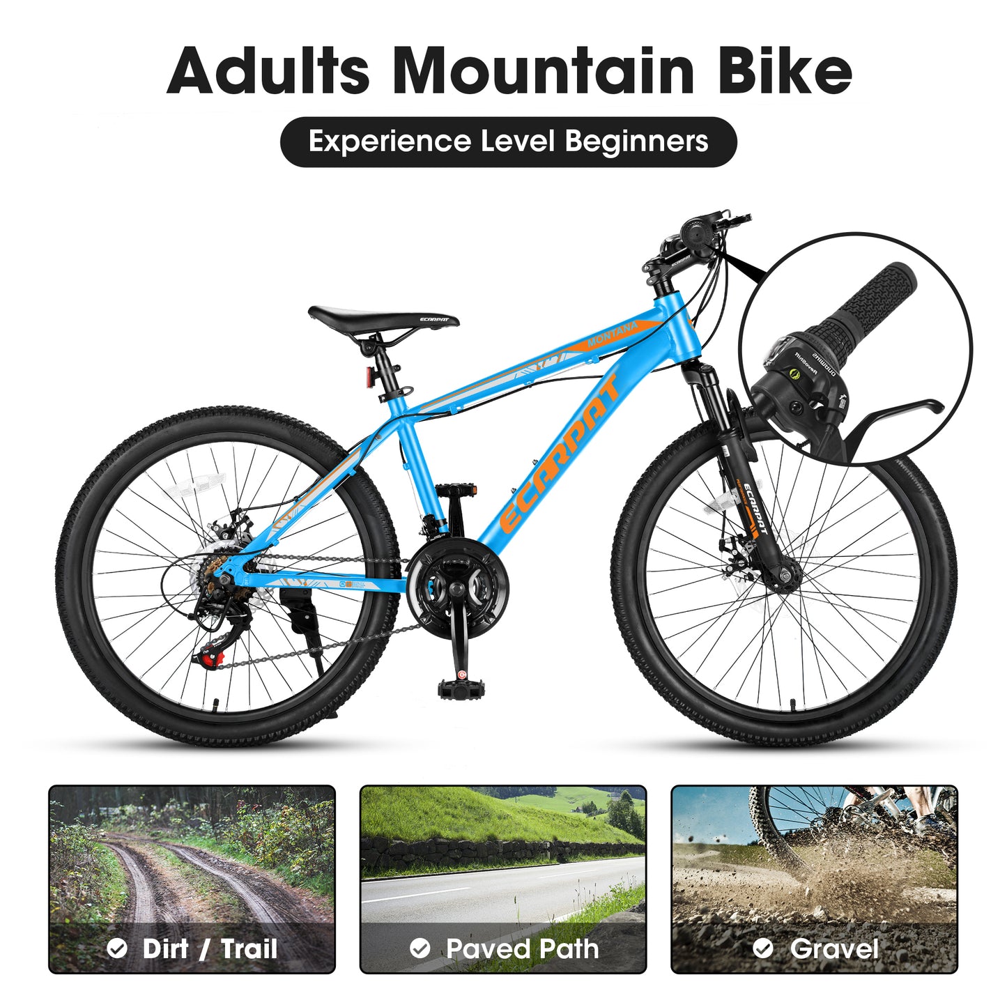 Rycheer 26 inch Mountain Bike Bicycle for Adults Aluminium Frame Bike Shimano 21-Speed with Disc Brake