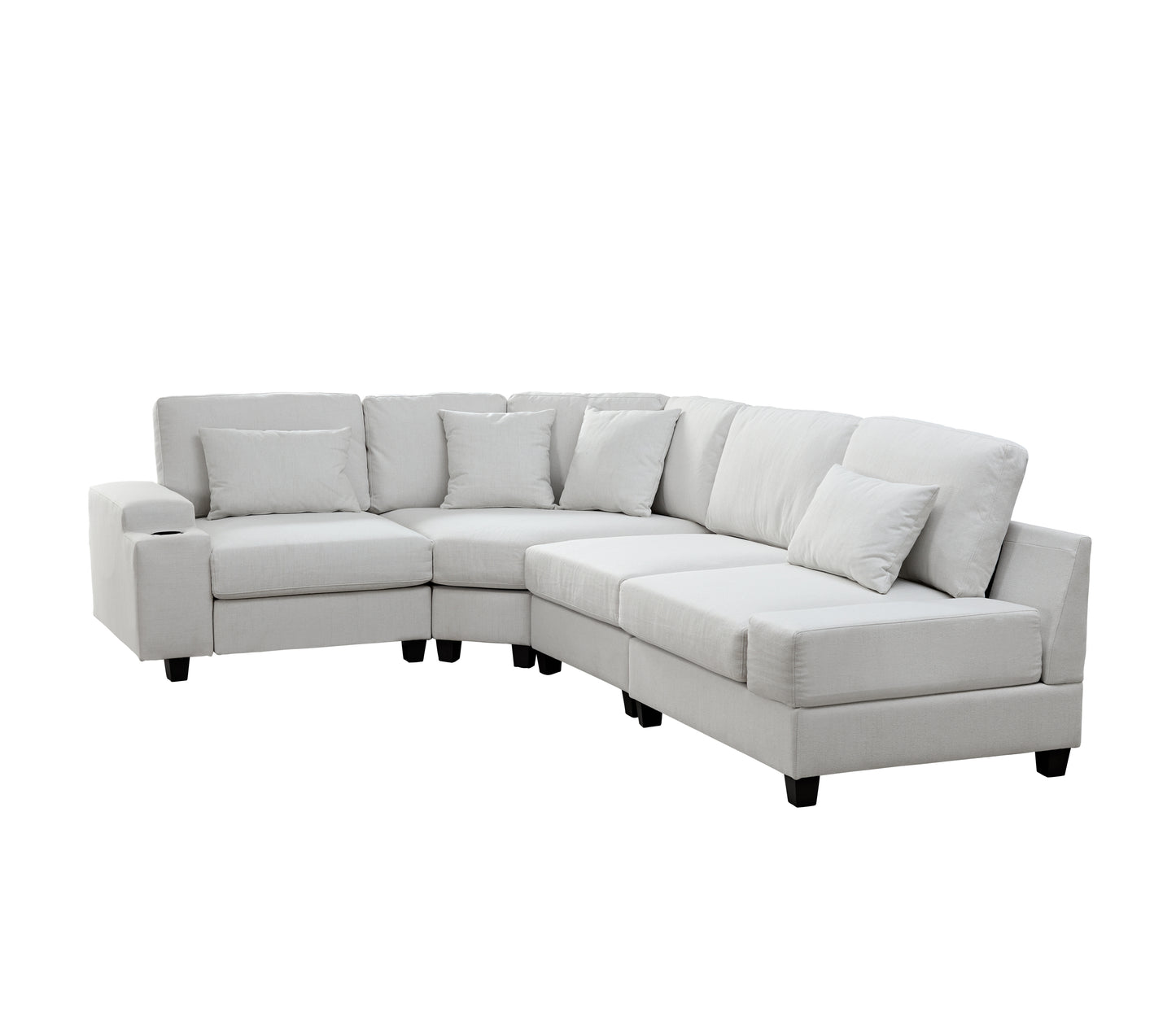 U_Style Stylish Modular Sofa Sectional with Polyester Upholstery with 4 Pillows, 1 Cup Holder with Free Combination for Living Room