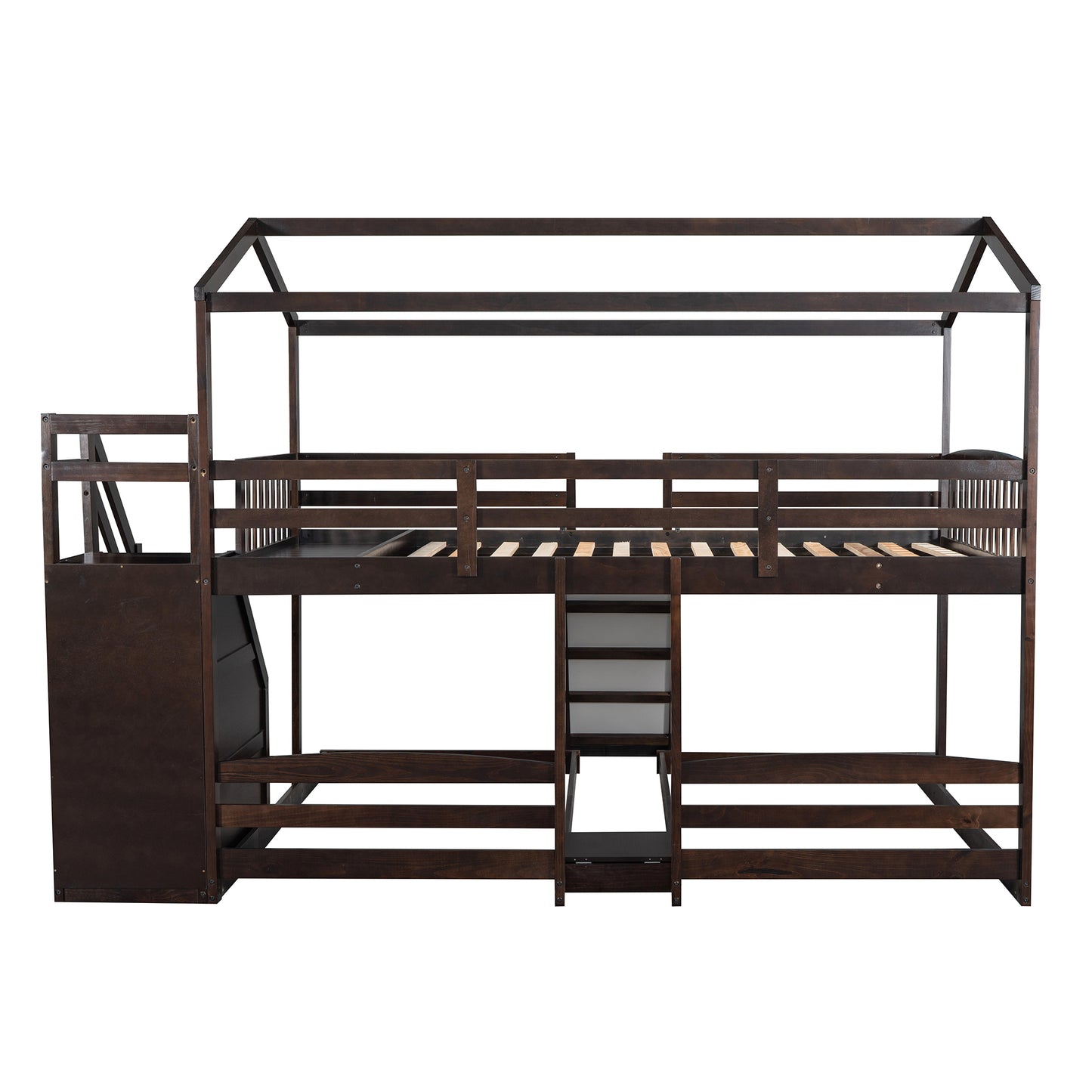 Versatile Full over Twin & Twin Bunk Bed in Espresso with Slide and Storage Staircase