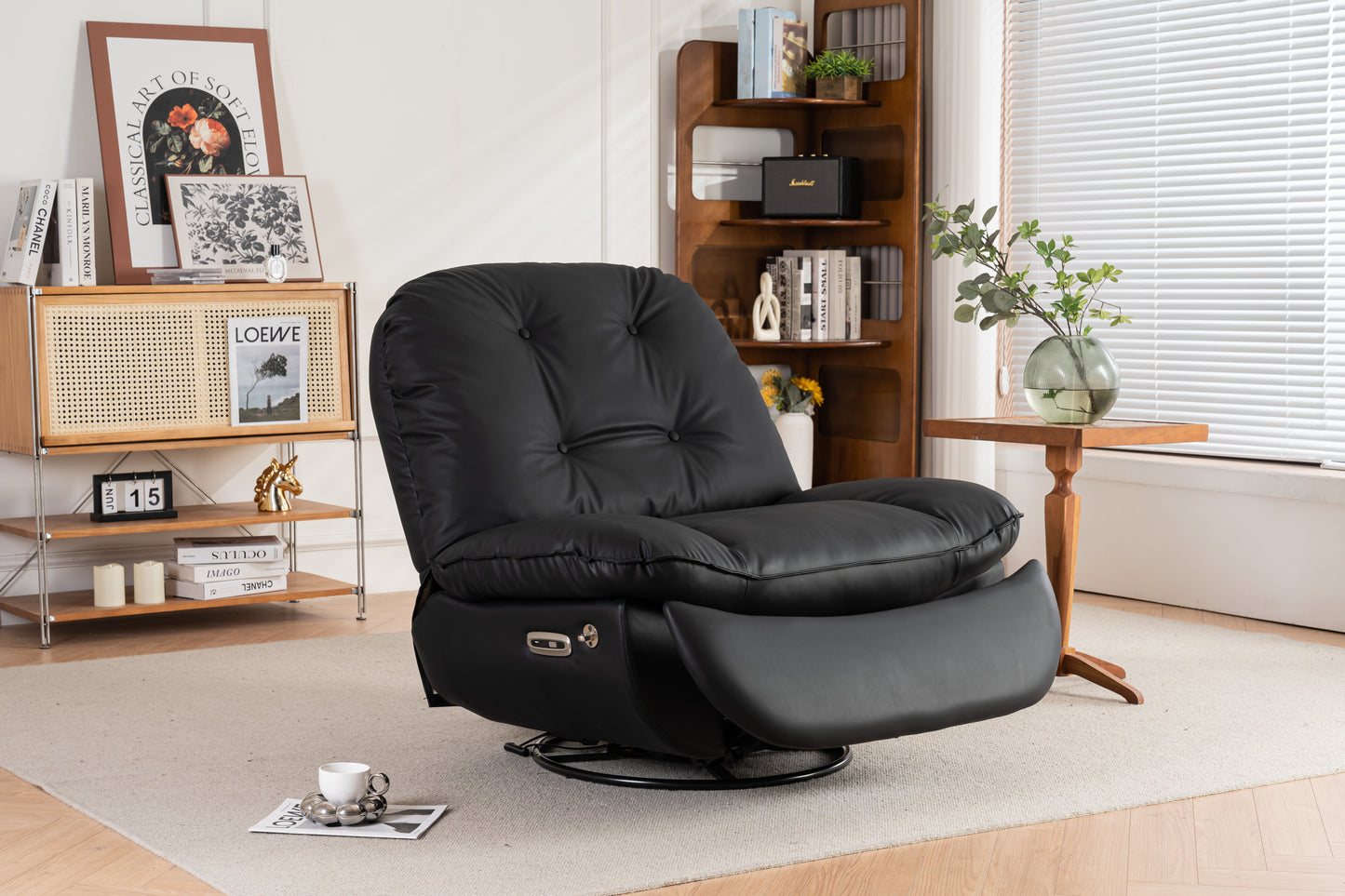 Luxurious Multi-Function Bluetooth Power Recliner Swivel Glider - Black PU