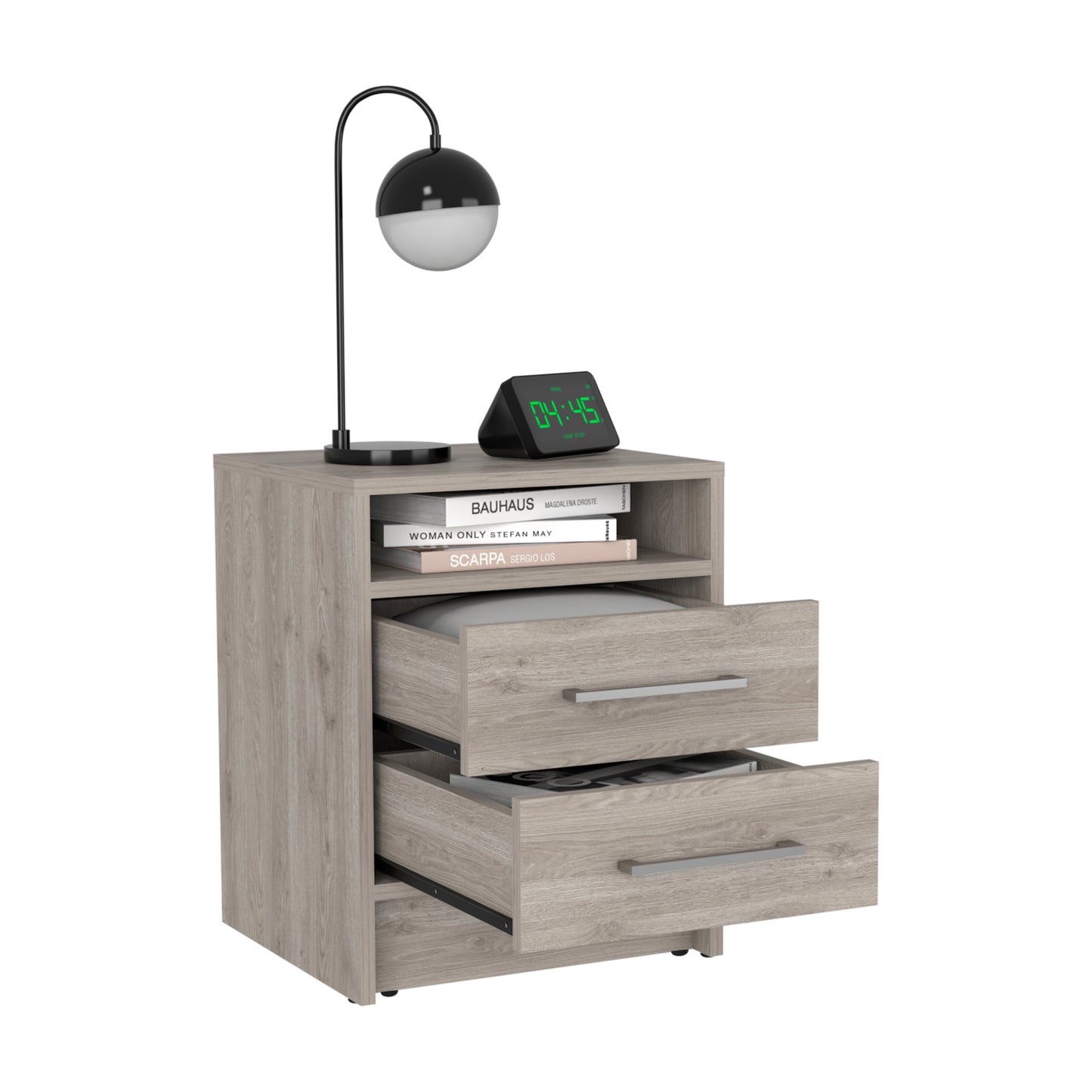 Eter Nightstand, Superior Top, Two Drawers -Light Gray