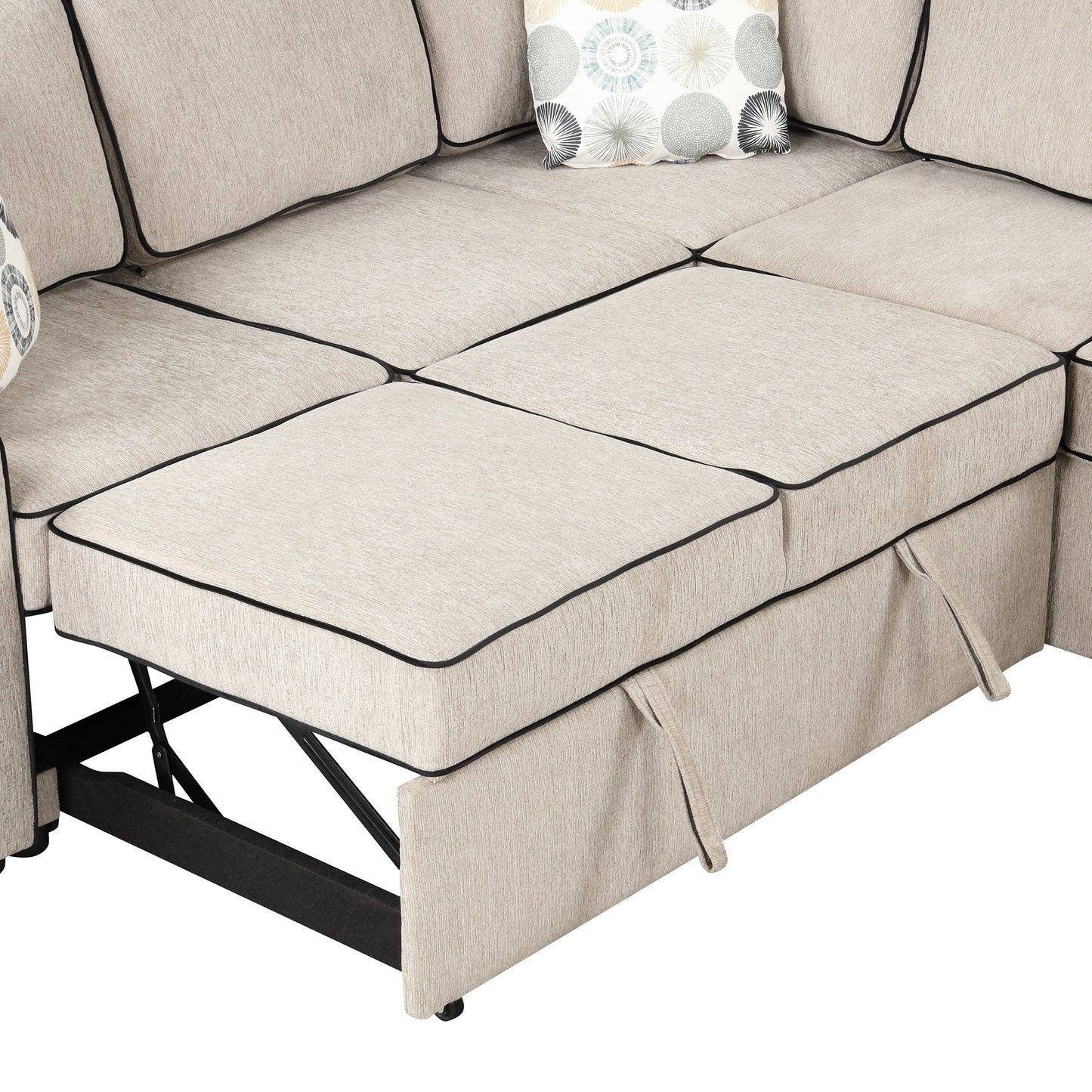 83 Cream Convertible L-Shaped Sleeper Sofa with USB Ports and Power Sockets