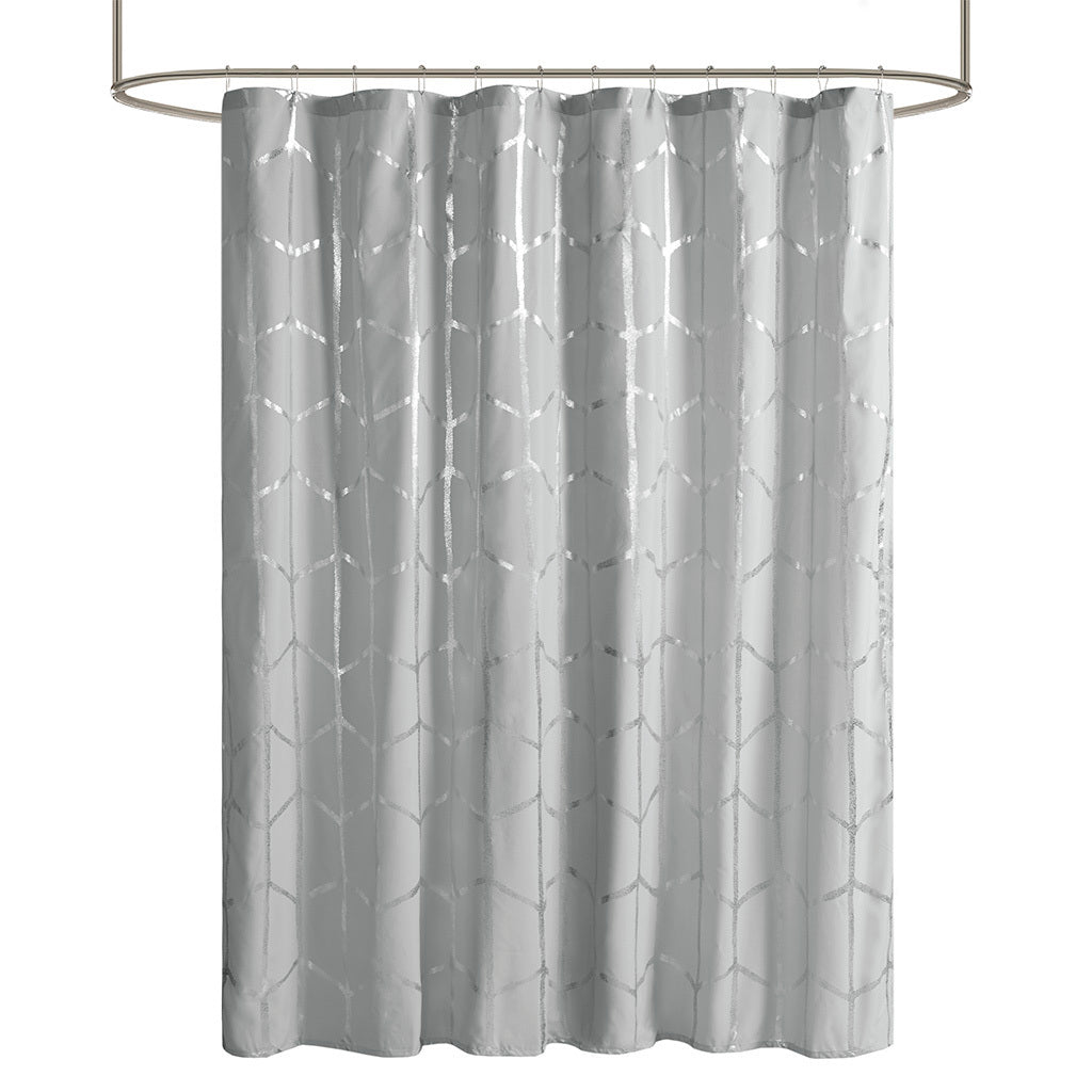 Shiny Metallic Geometric Print Shower Curtain