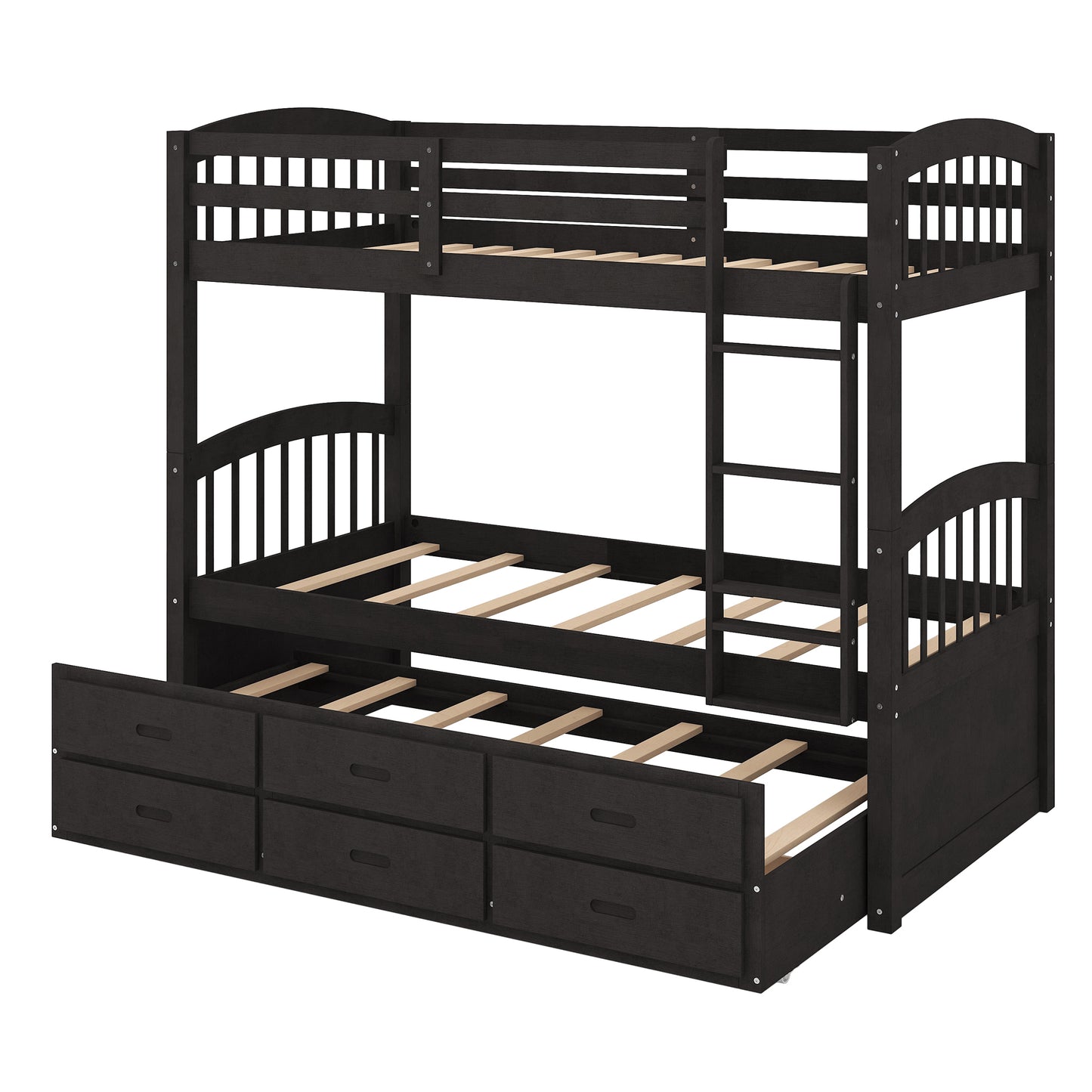 Espresso Twin Wood Bunk Bed with Trundle, Drawers, and Staircase