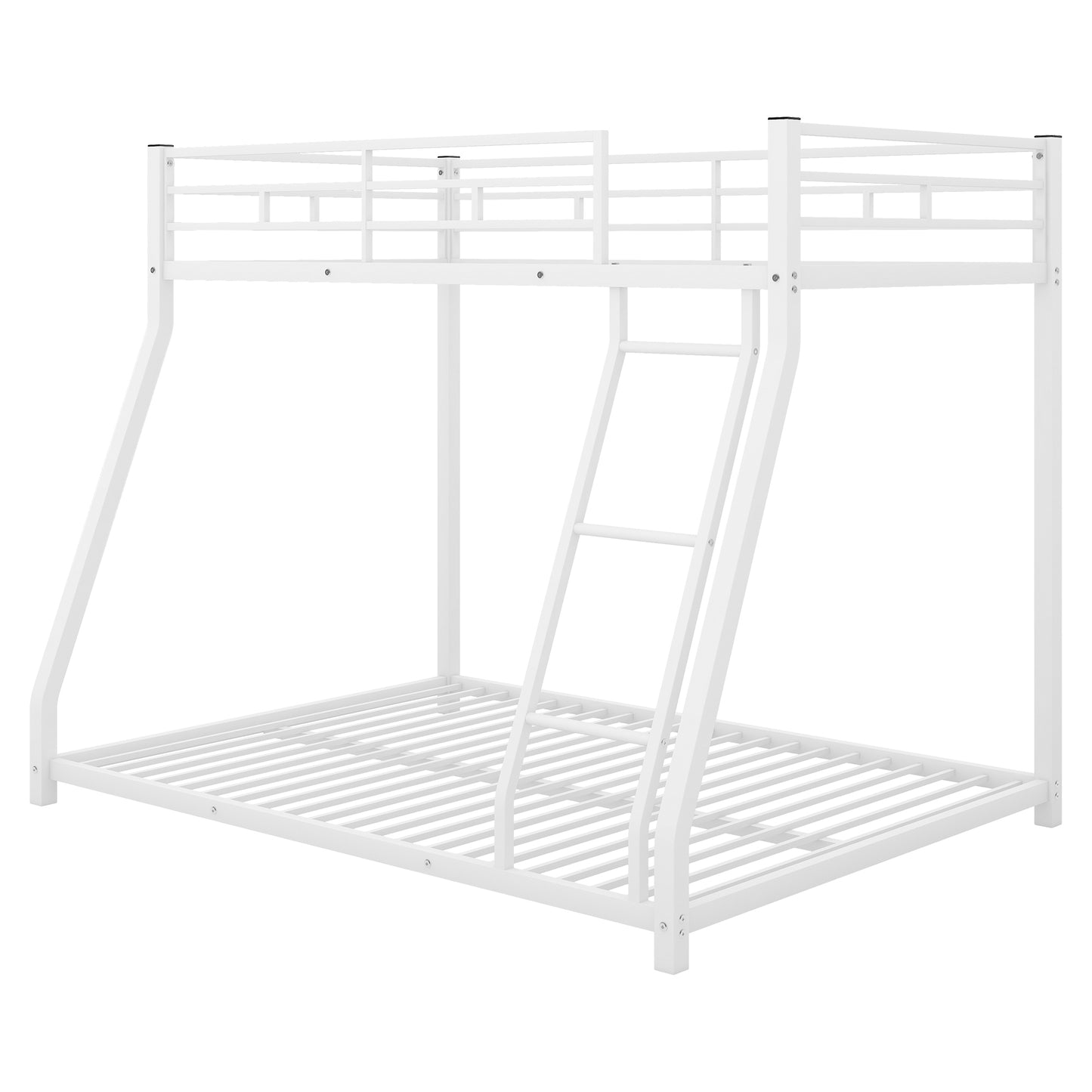 White Metal Bunk Bed with Sloping Stairs for Twin over Full Size