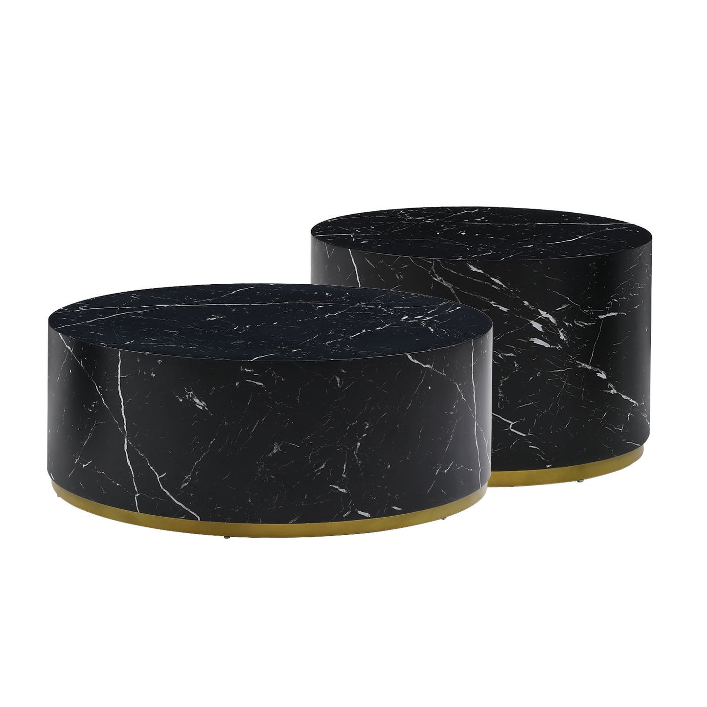 Modern Black Faux Marble Coffee Table with Gold Metal Base