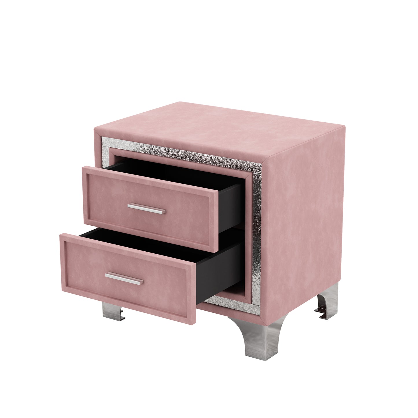 2-Drawer Nightstand with Metal Legs for Bedroom, Mid Century Nightstand Fully Assembled Except Legs and Handles,Velvet Bedside Table-Pink