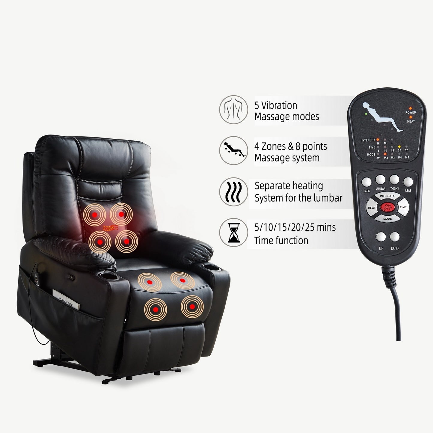 Comfortable Electric Power Lift Recliner Chair with Massage and Heat for Seniors