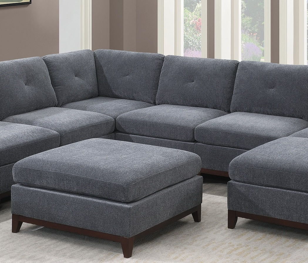 Ash Grey Chenille Fabric Modular Sectional Set with Armless Chairs, Ottomans, and Corner Wedges