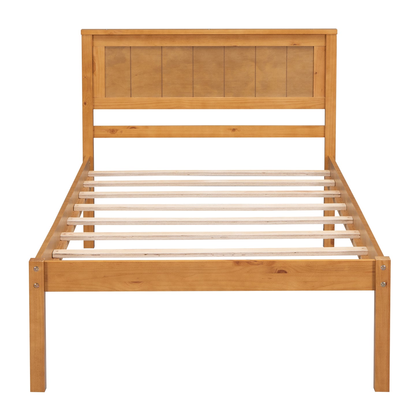 Platform Bed Frame with Headboard , Wood Slat Support , No Box Spring Needed ,Twin,Oak