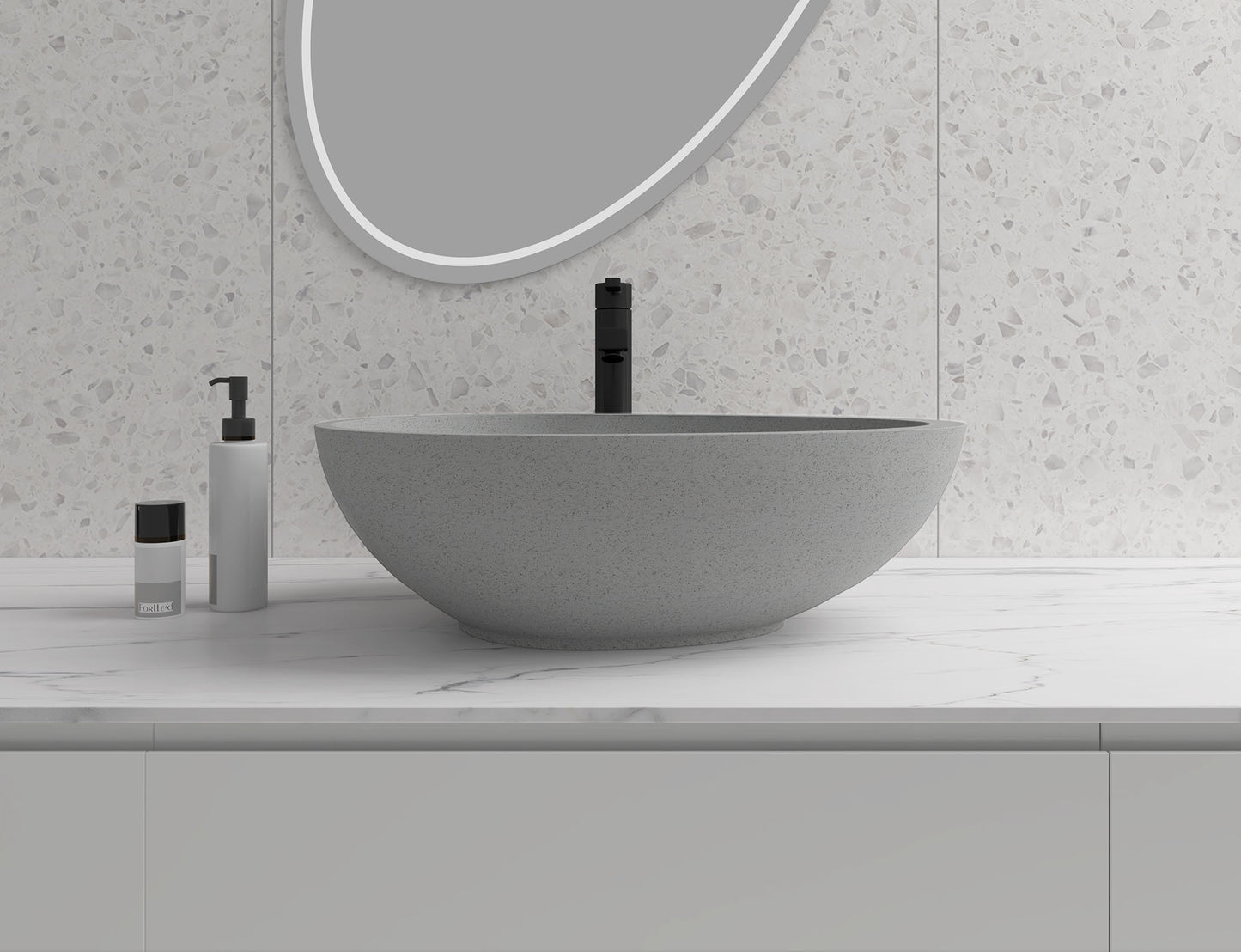 Egg shape Concrete Vessel Bathroom Sink Handmade Concreto Stone Basin Counter Freestanding  Bathroom Vessel  Sink in Grey without  Faucet and Drain