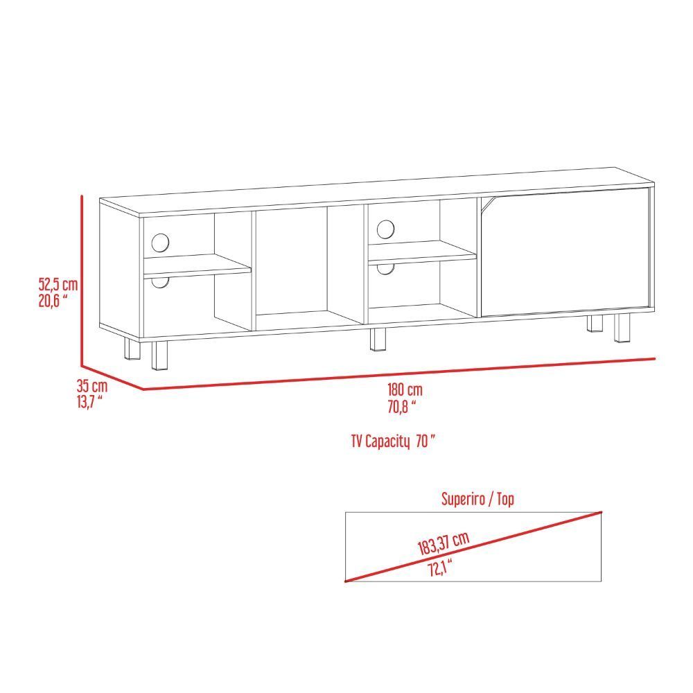 White Finish TV Stand with Four Open Shelves - 70 Inch Capacity