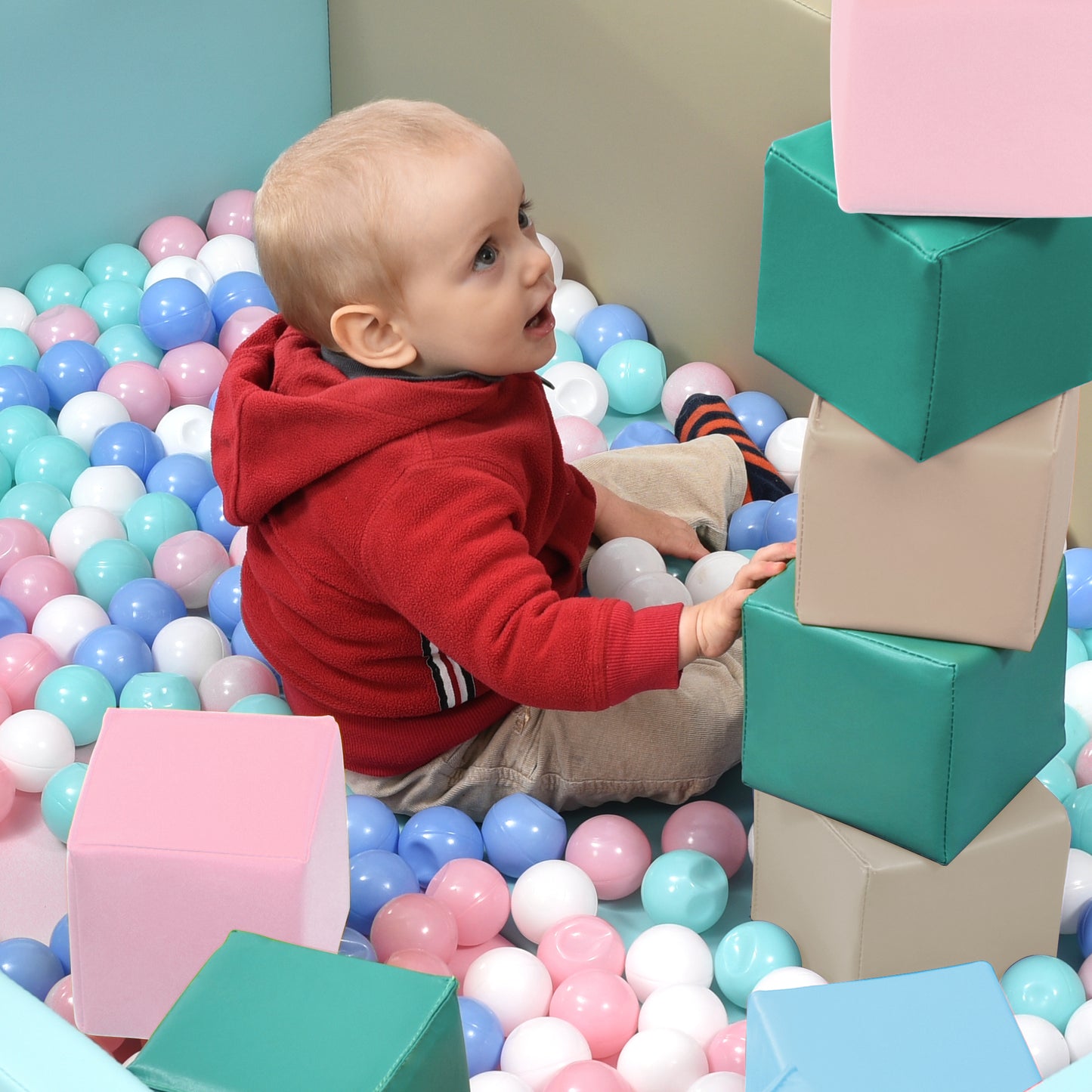 SoftZone Toddler Foam Block Playset, Soft Colorful Stacking Play Module Blocks Big Foam Shapes for Babies and Kids Building, Easy Clean Safe Indoor Active Play Structure