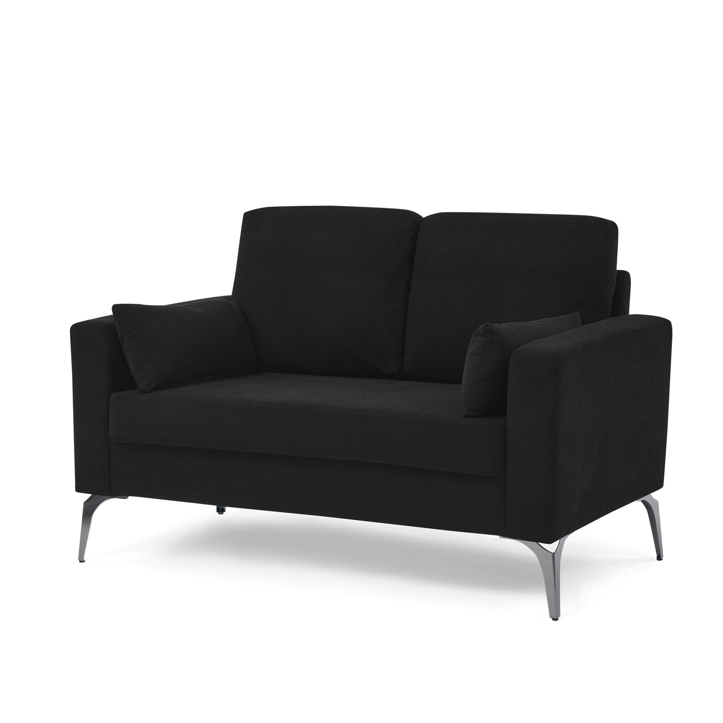 Loveseat Living Room Sofa,with Square Arms and Tight Back, with Two Small Pillows,Corduroy Black