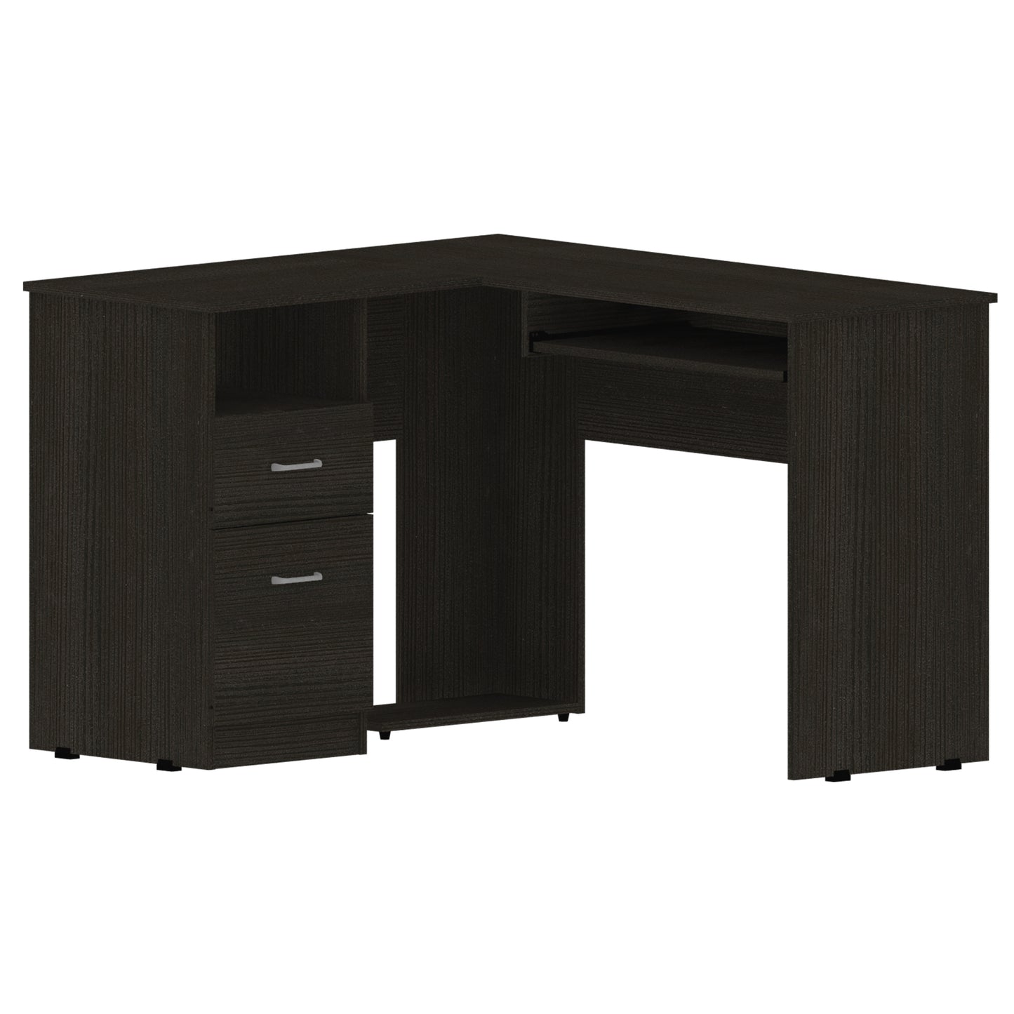 Black Wengue L-Shaped Computer Desk with 2 Drawers and Shelf - Glendale