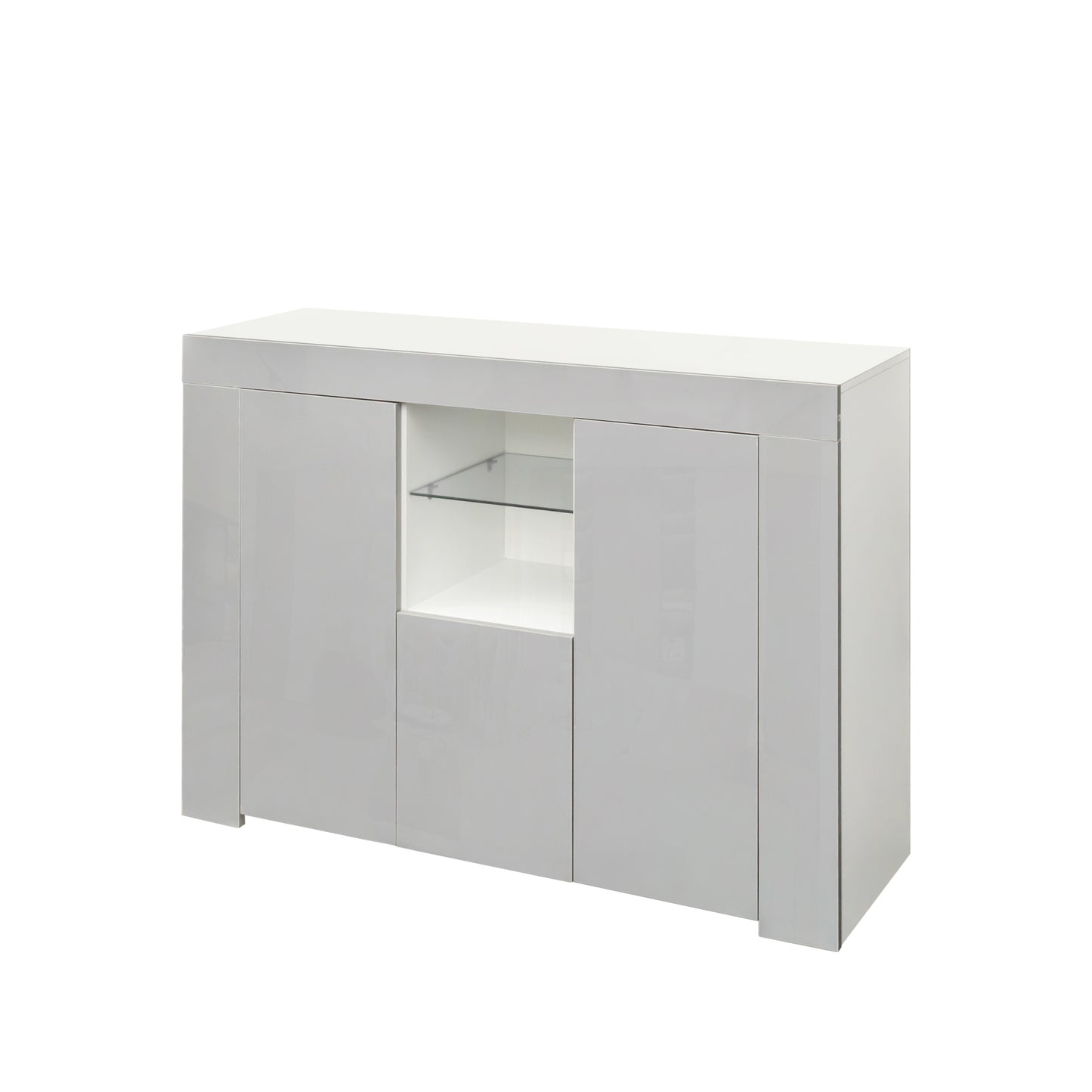 LED Light Kitchen Sideboard Storage Cabinet - Modern White High Gloss Buffet Stand