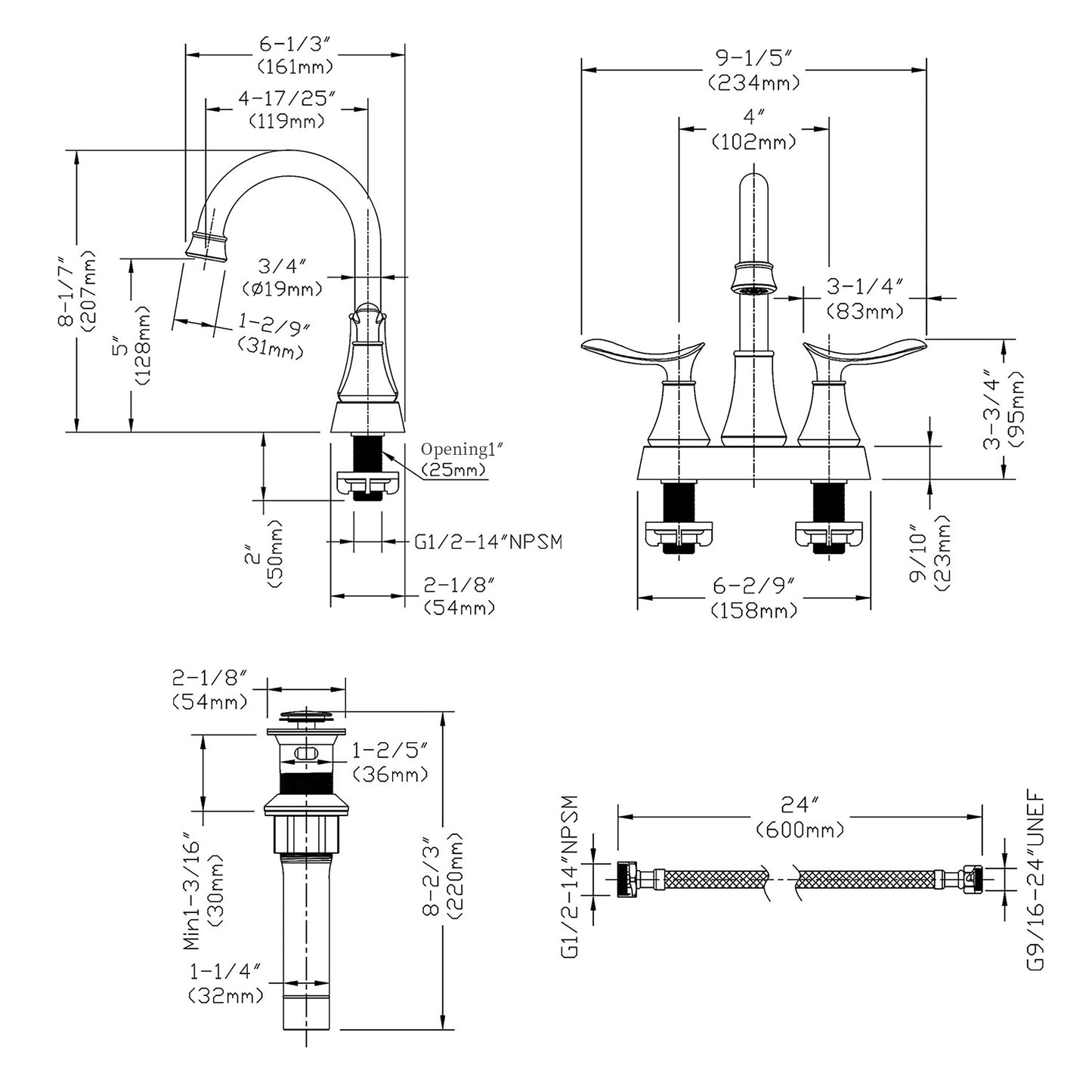 Brass 2-Handle Bathroom Faucet with Pop-up Drain