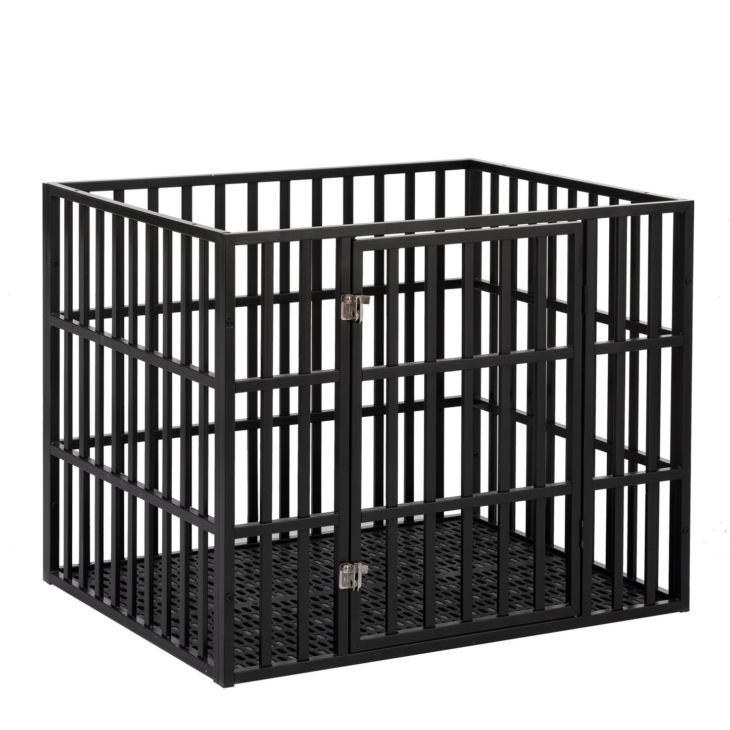 NEW HEAVY DUTY DOG CRATE FURNITURE FOR LARGE DOGS WOOD & STEEL DESIGN DOG CAGE INDOOR & OUTDOOR PET KENNEL 38X30X32INCH PET PLAYPEN WITH COVER METAL DOG FENCE CRATE BLACK