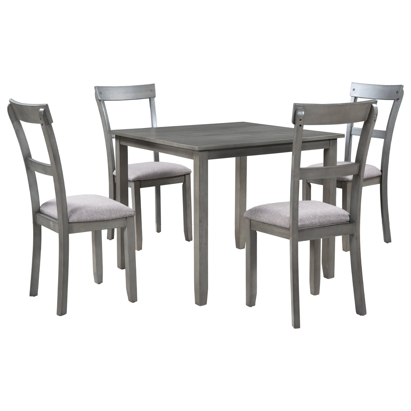 TREXM 5 Piece Dining Table Set Industrial Wooden Kitchen Table and 4 Chairs for Dining Room (Grey)