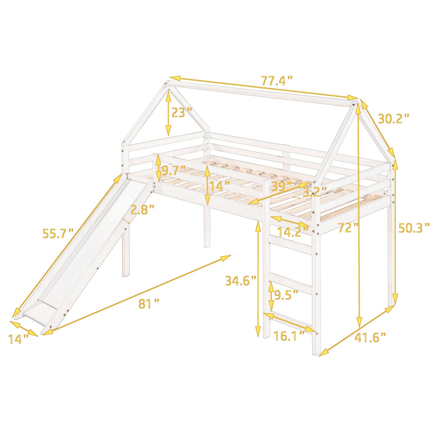 Twin Size Loft Bed with Slide, House Bed with Slide,Espresso( :WF281158AAP)