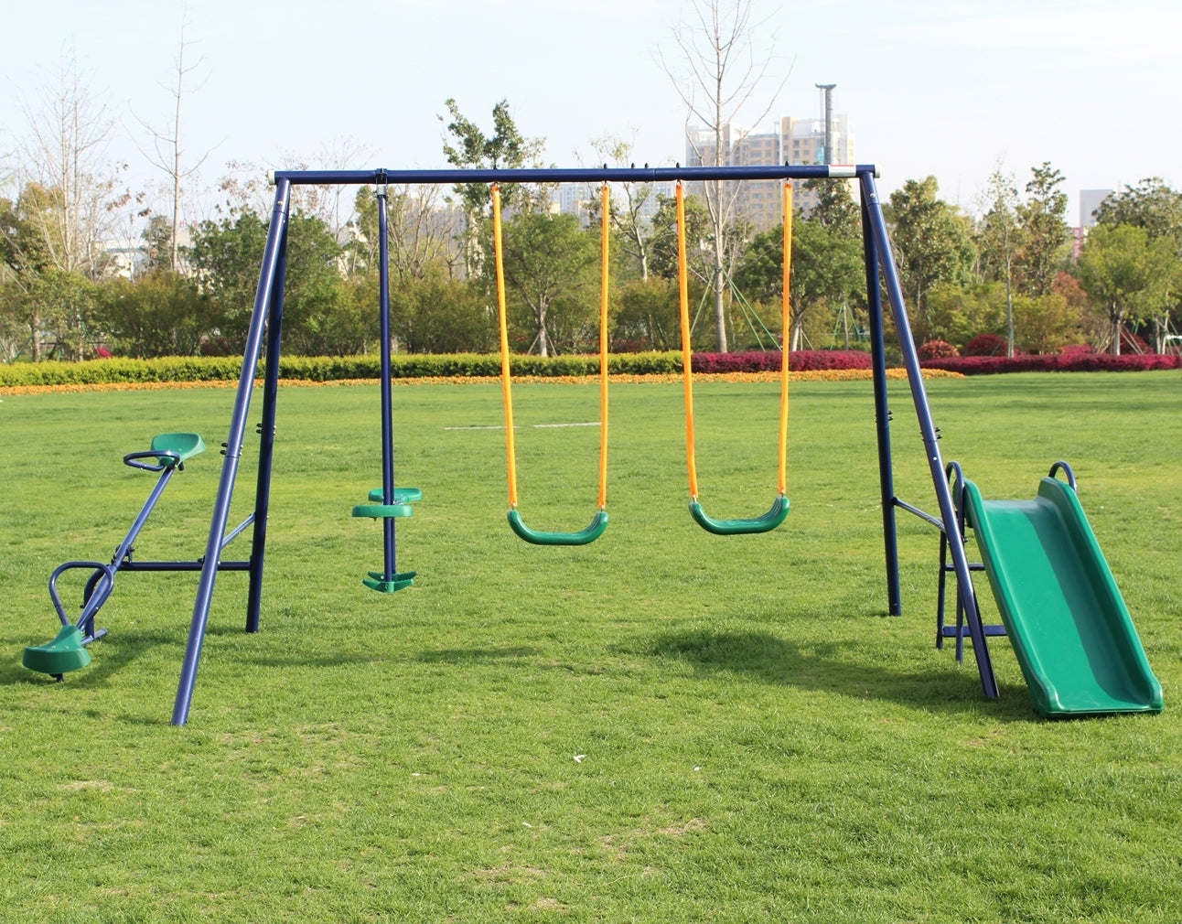 Swing Set with Slide and Metal Frame