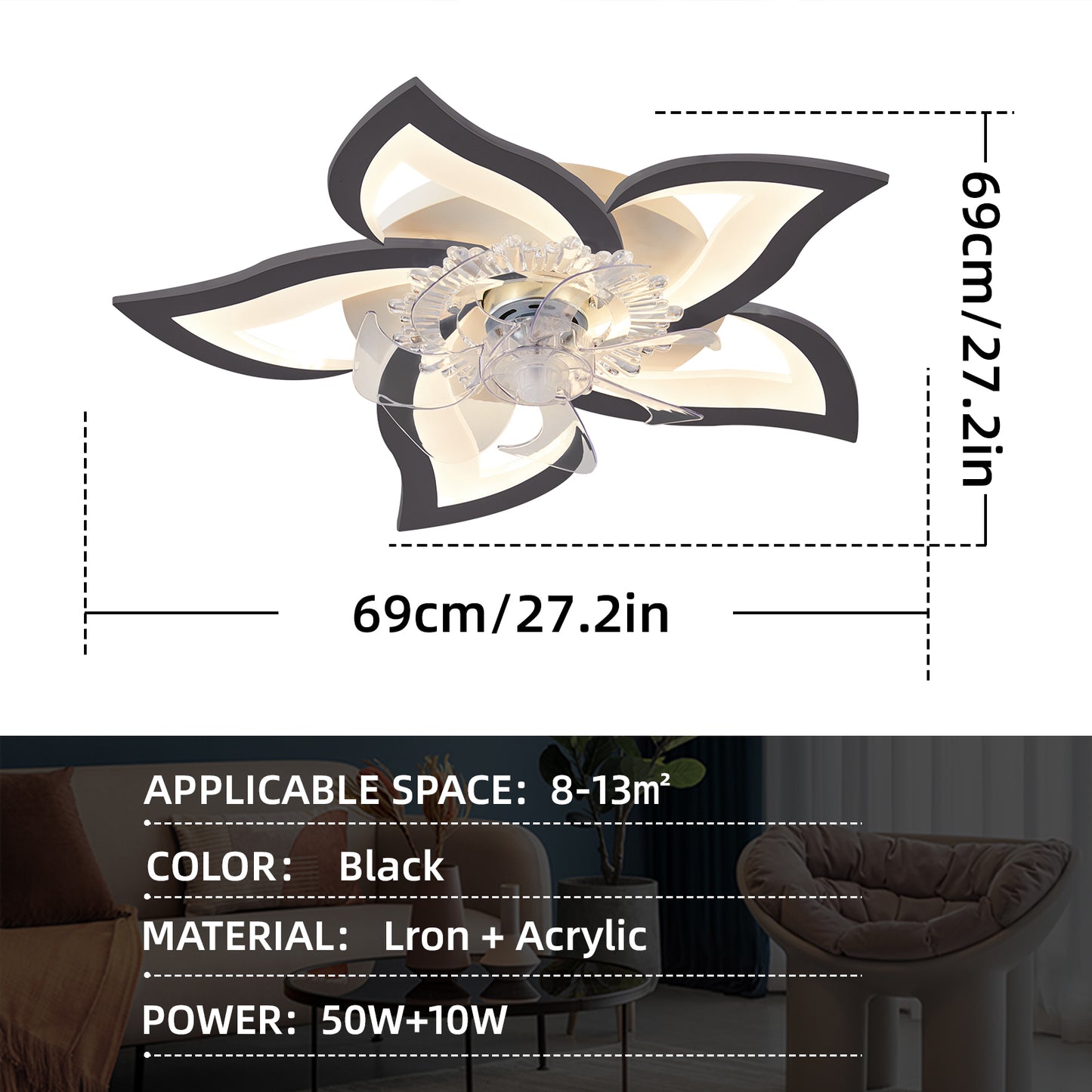 27In Modern Ceiling Fan with Dimmable LED Lights and Remote Control