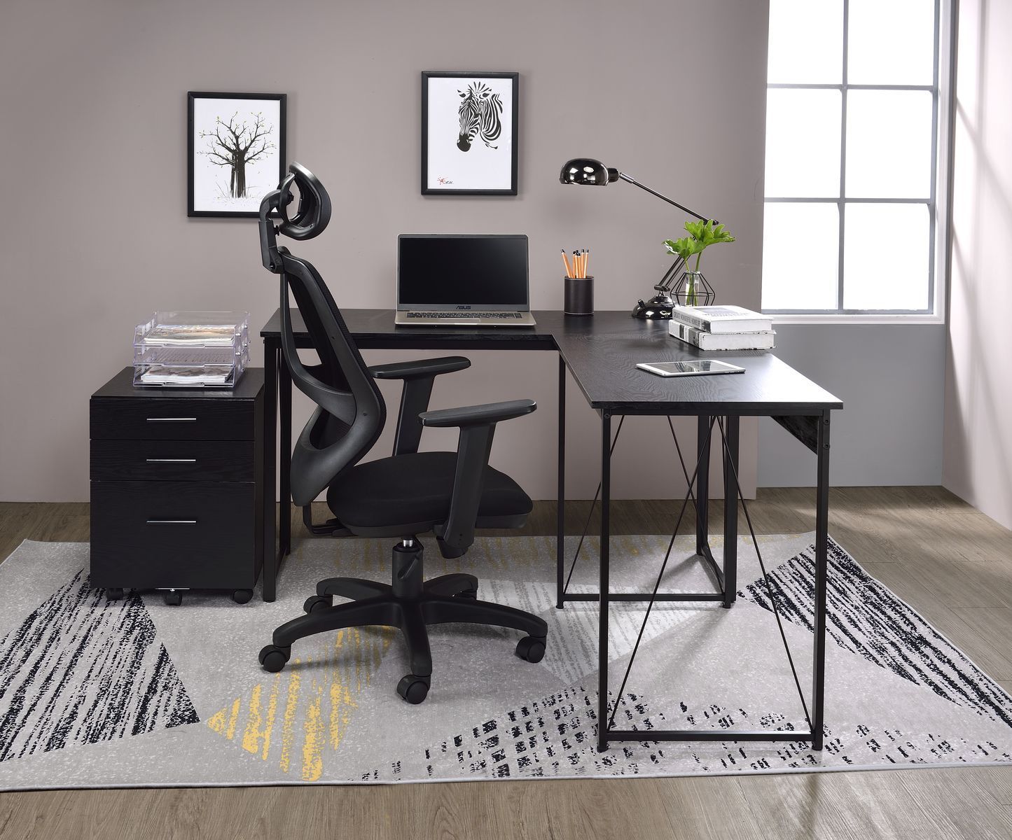 Zaidin Black Finish Writing Desk - Rustic Industrial Style