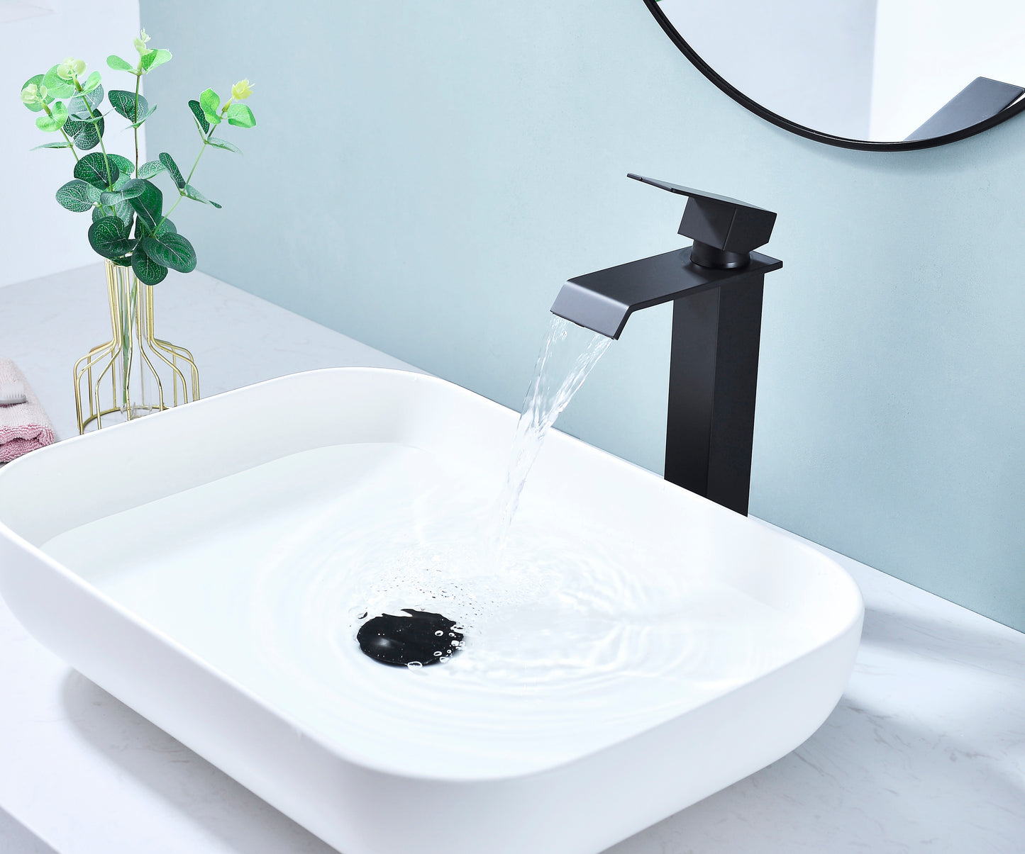 Waterfall Spout Single Handle Vanity Sink Faucet