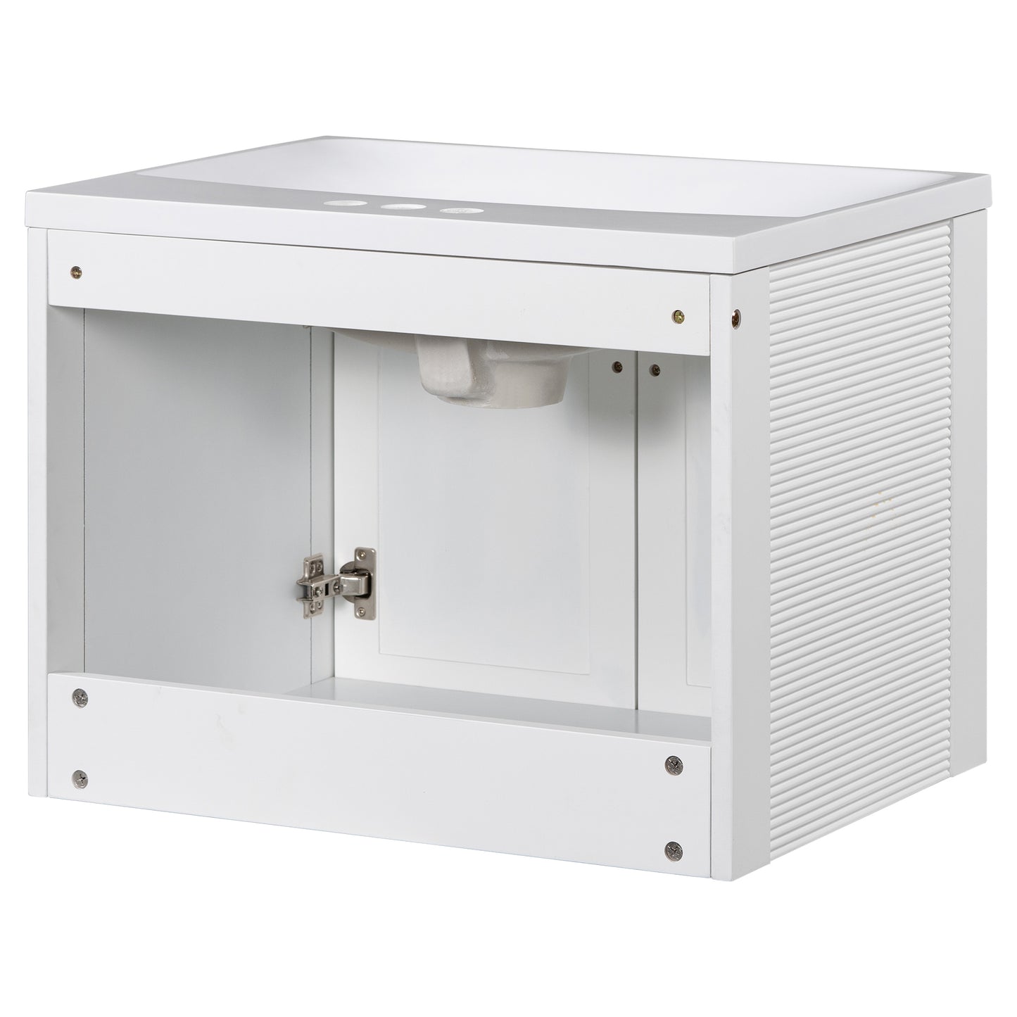 24" Wall Mounted Bathroom Vanity with Ceramic Basin, Two Shutter Doors, Solid Wood & MDF Board, White (One Package)