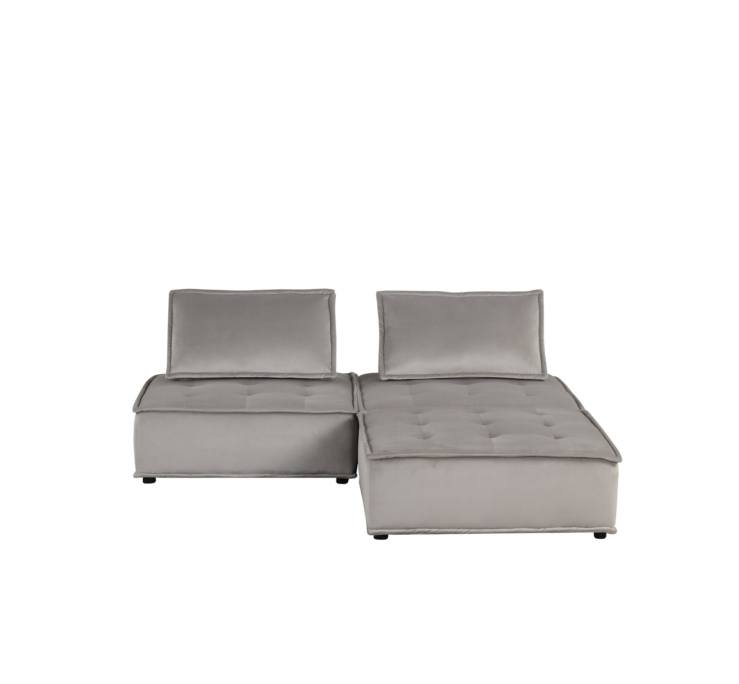 Anna Light Gray Velvet 3 Piece Sectional Couch Ottoman