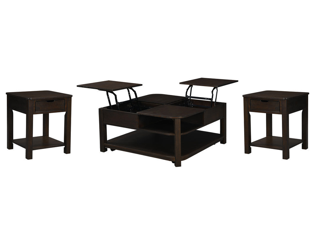 Flora 3 Piece Dark Brown MDF Lift Top Coffee and End Table Bundle