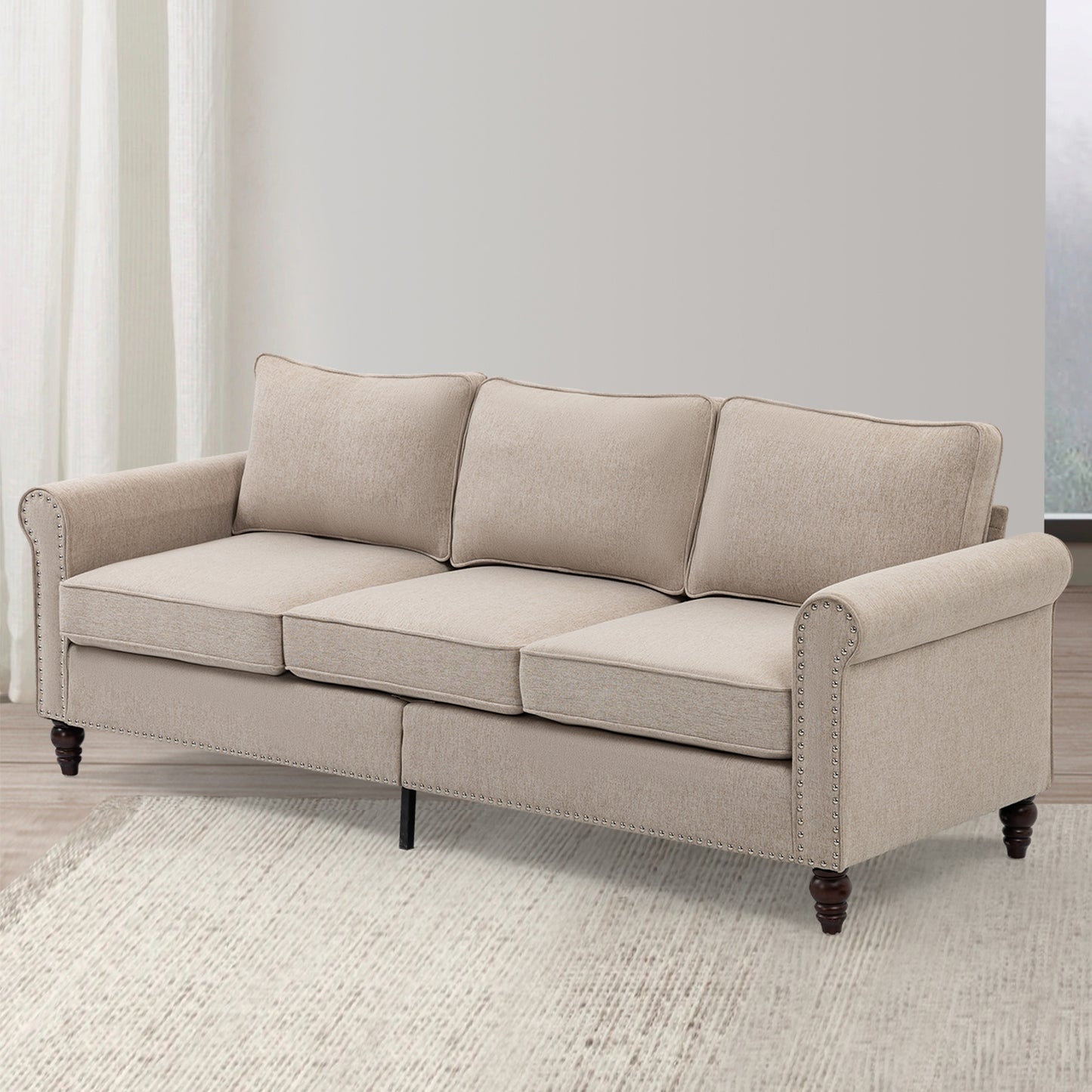 Button Tufted Mid-Century Modern Loveseat Sofa with Linen Fabric