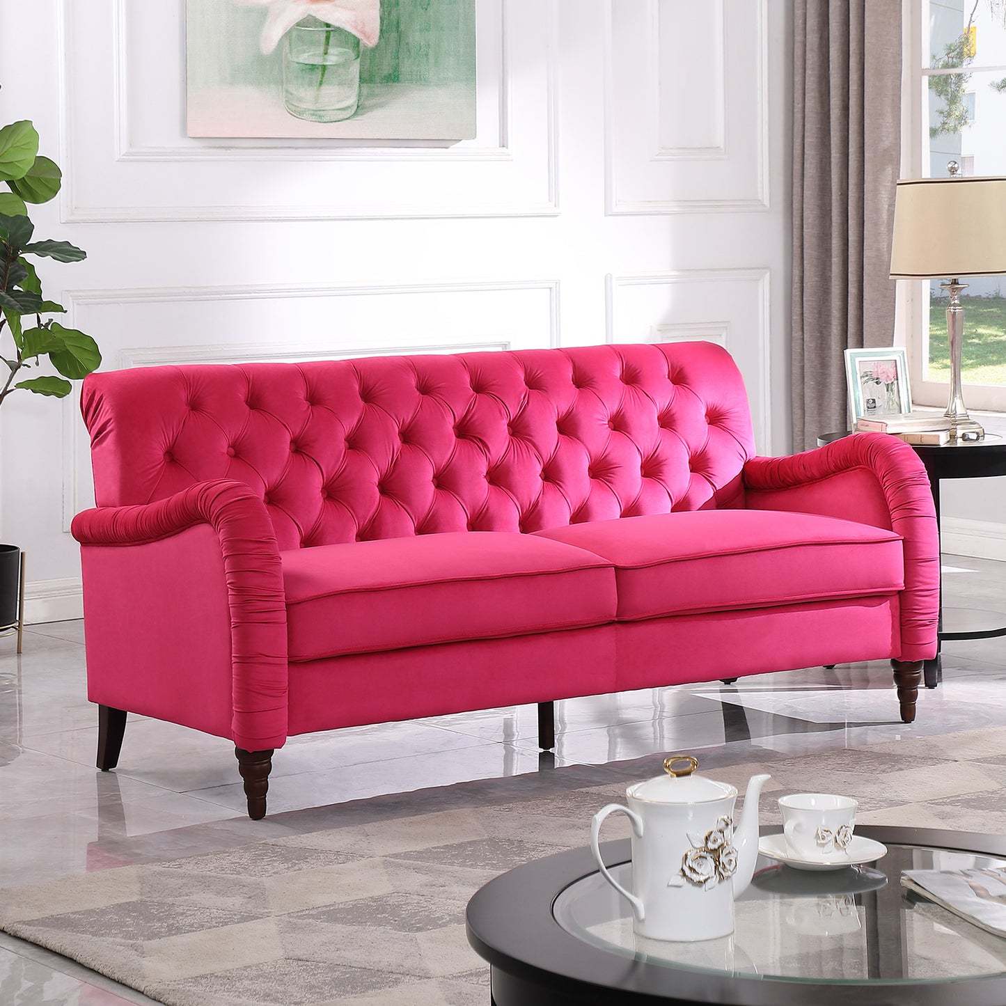 rose red  Chesterfield;3 seater ,modern sofa