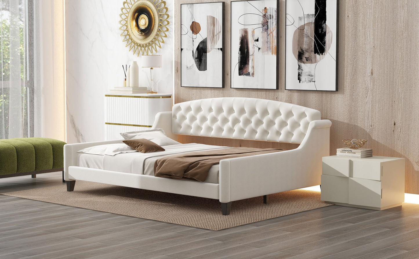 Modern Luxury Tufted Button Daybed, Full, Beige